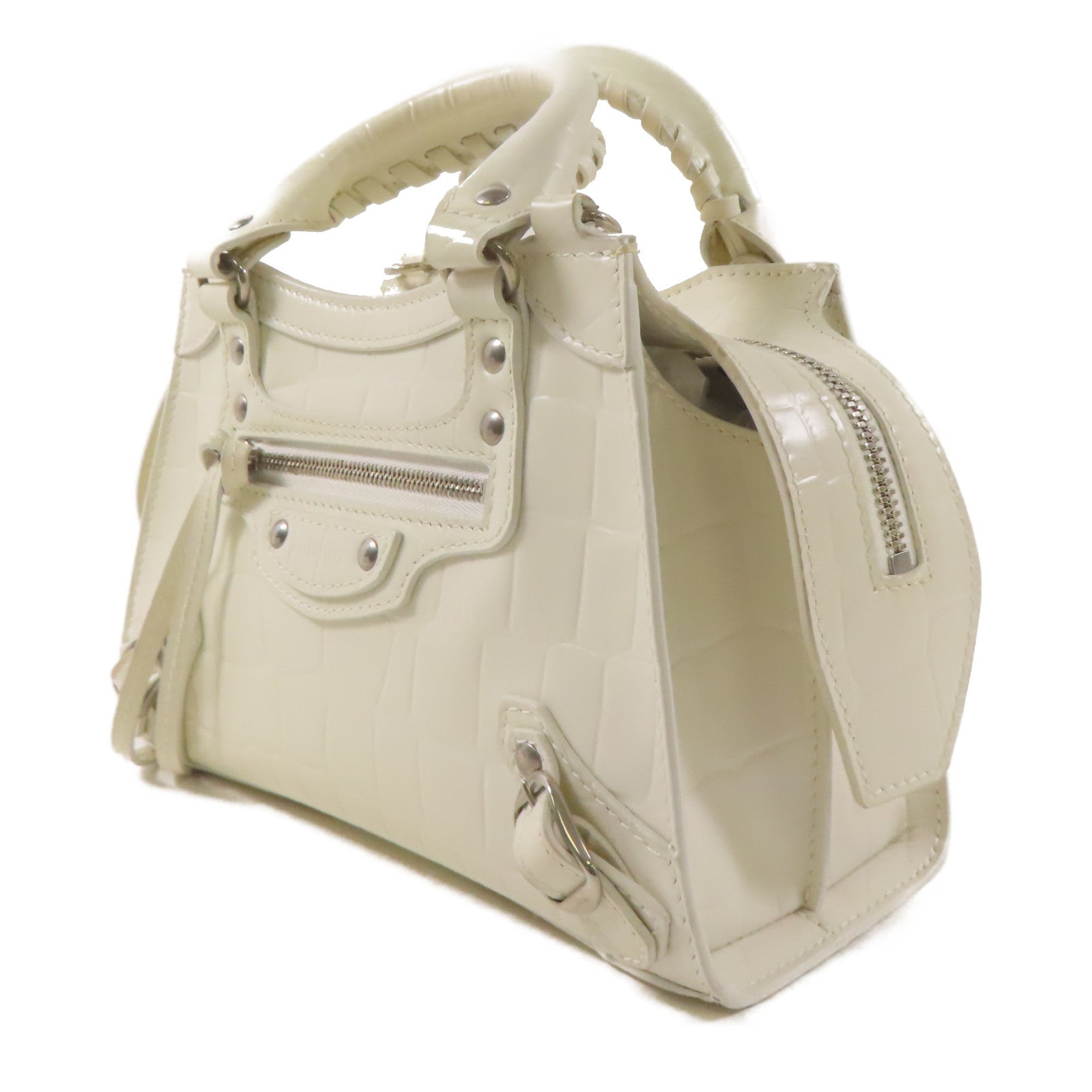 BALENCIAGA 牛皮皮革銀扣手挽肩背兩用袋白色