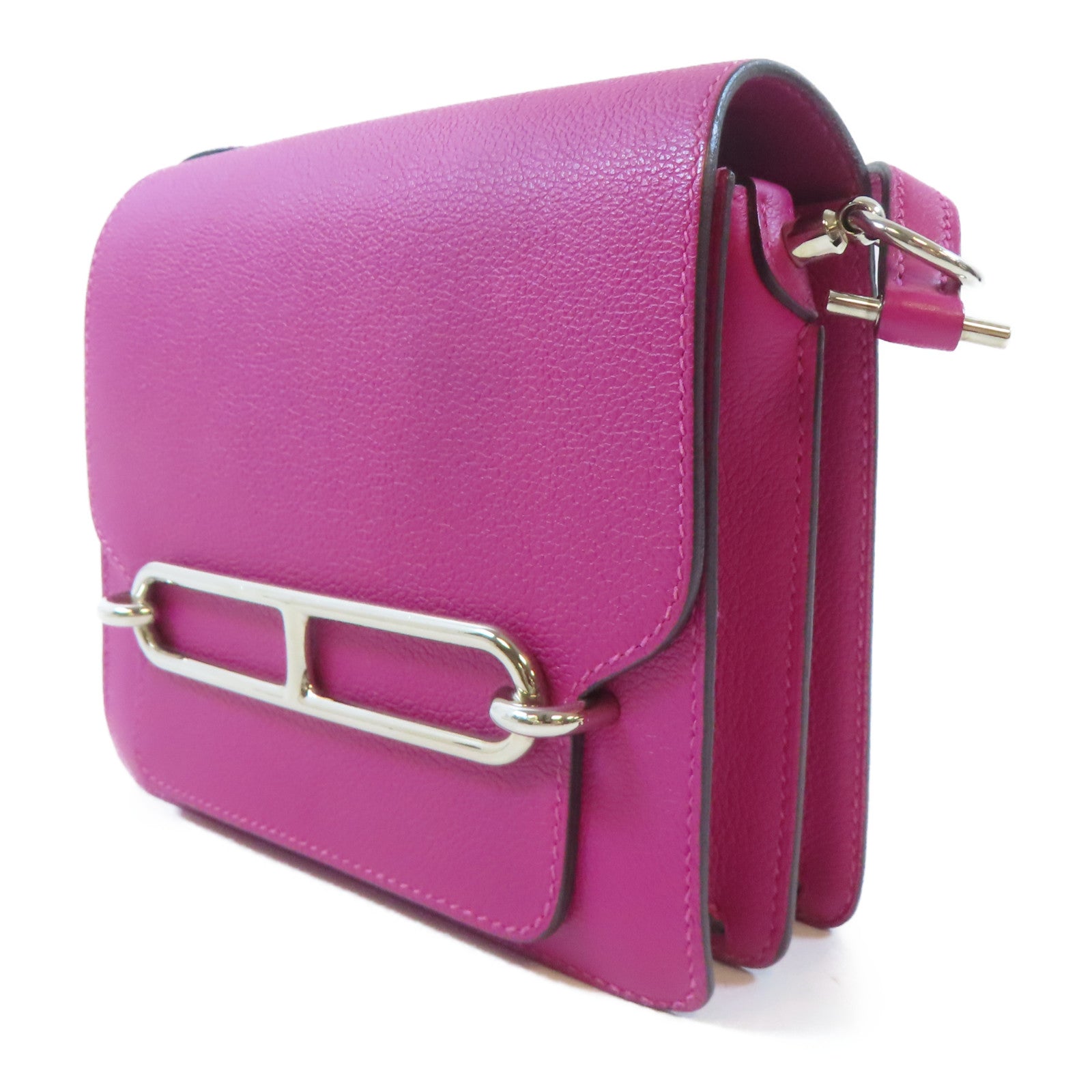 HERMES Evercolor皮革Mini Roulis銀扣肩背袋Rose Purple/桃紫色