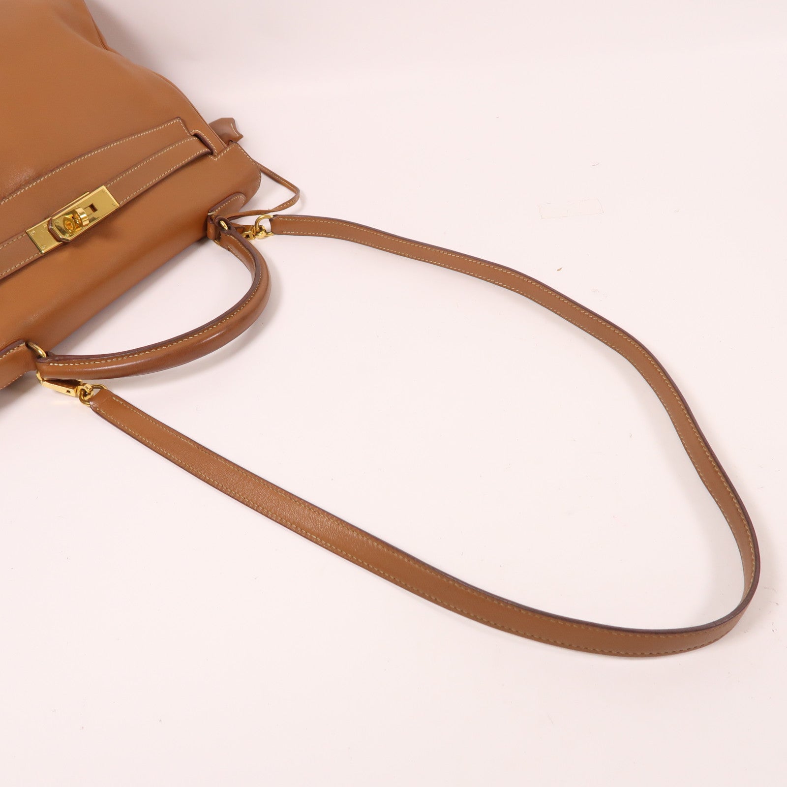 HERMES Gulliver皮革Kelly 32金扣手挽肩背兩用袋Gold