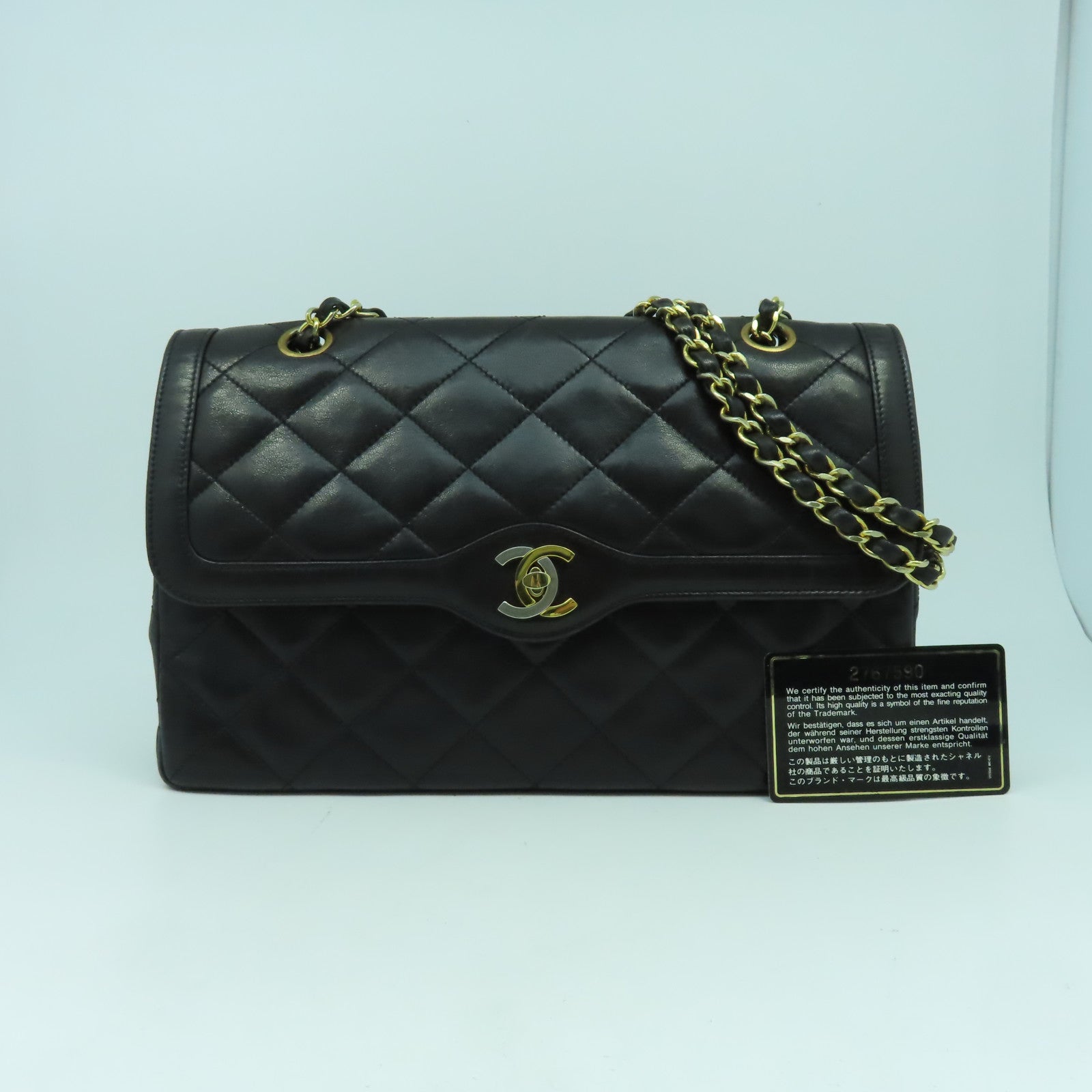 CHANEL 【清倉大減價】菱格羊皮皮革Chain Shoulder鏈帶肩背袋黑色