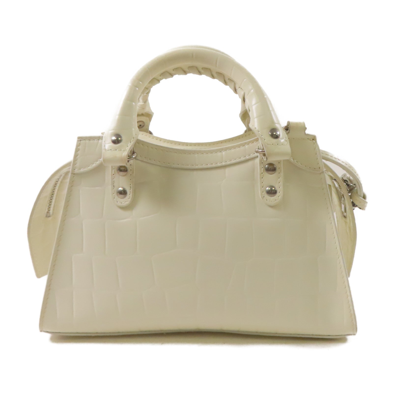 BALENCIAGA 牛皮皮革銀扣手挽肩背兩用袋白色