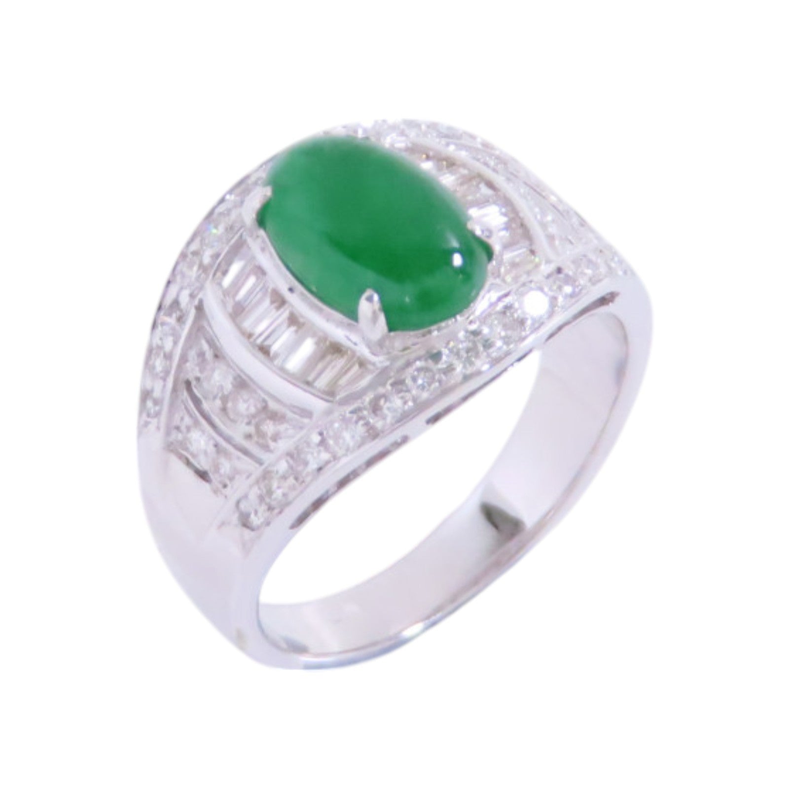JEWELRY 【激減優惠】18K白金/翡翠/鑽石Jade Diamond Ring戒指US#6