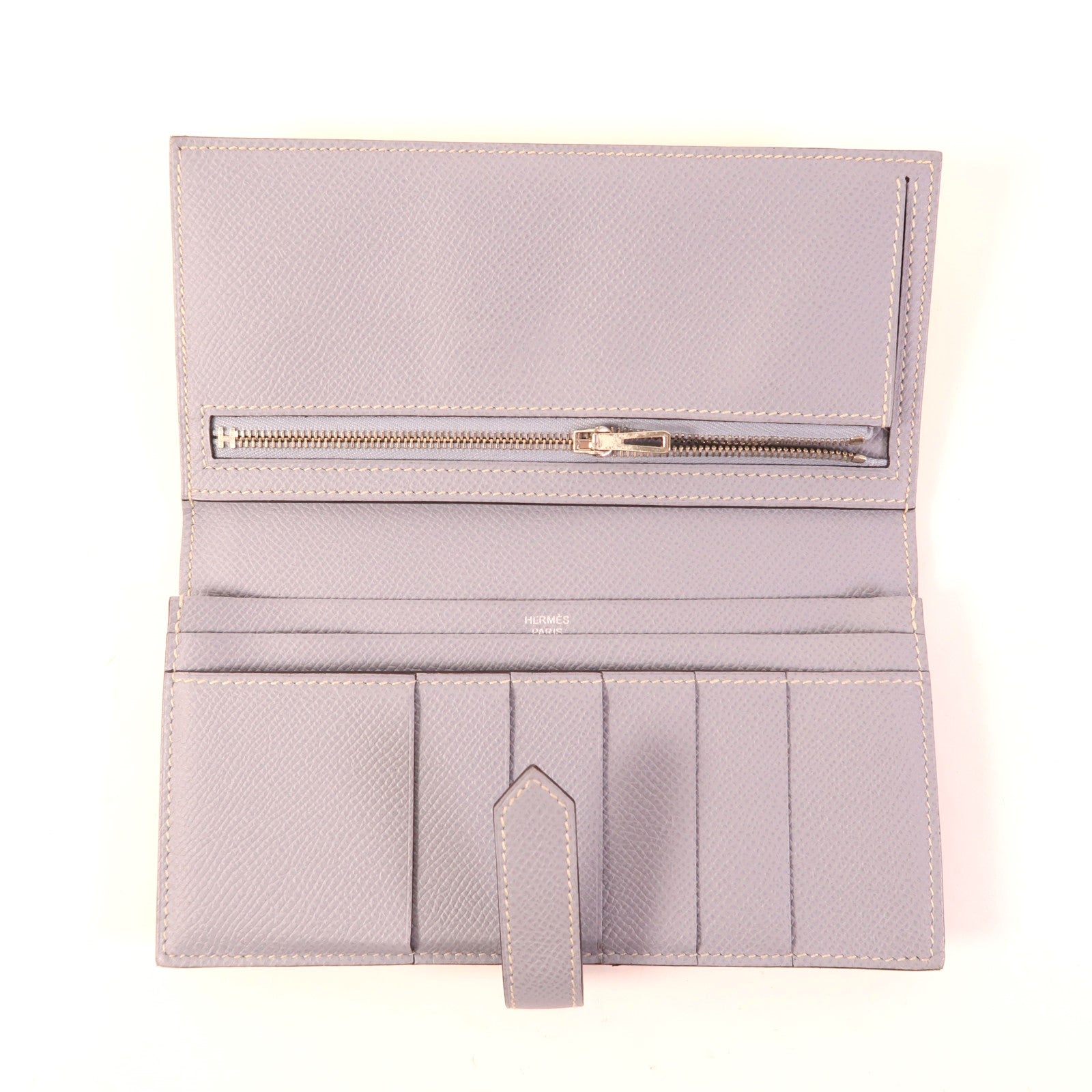 HERMES Epsom皮革Bearn Long Wallet銀扣長錢包Lime/Bleu Glacier