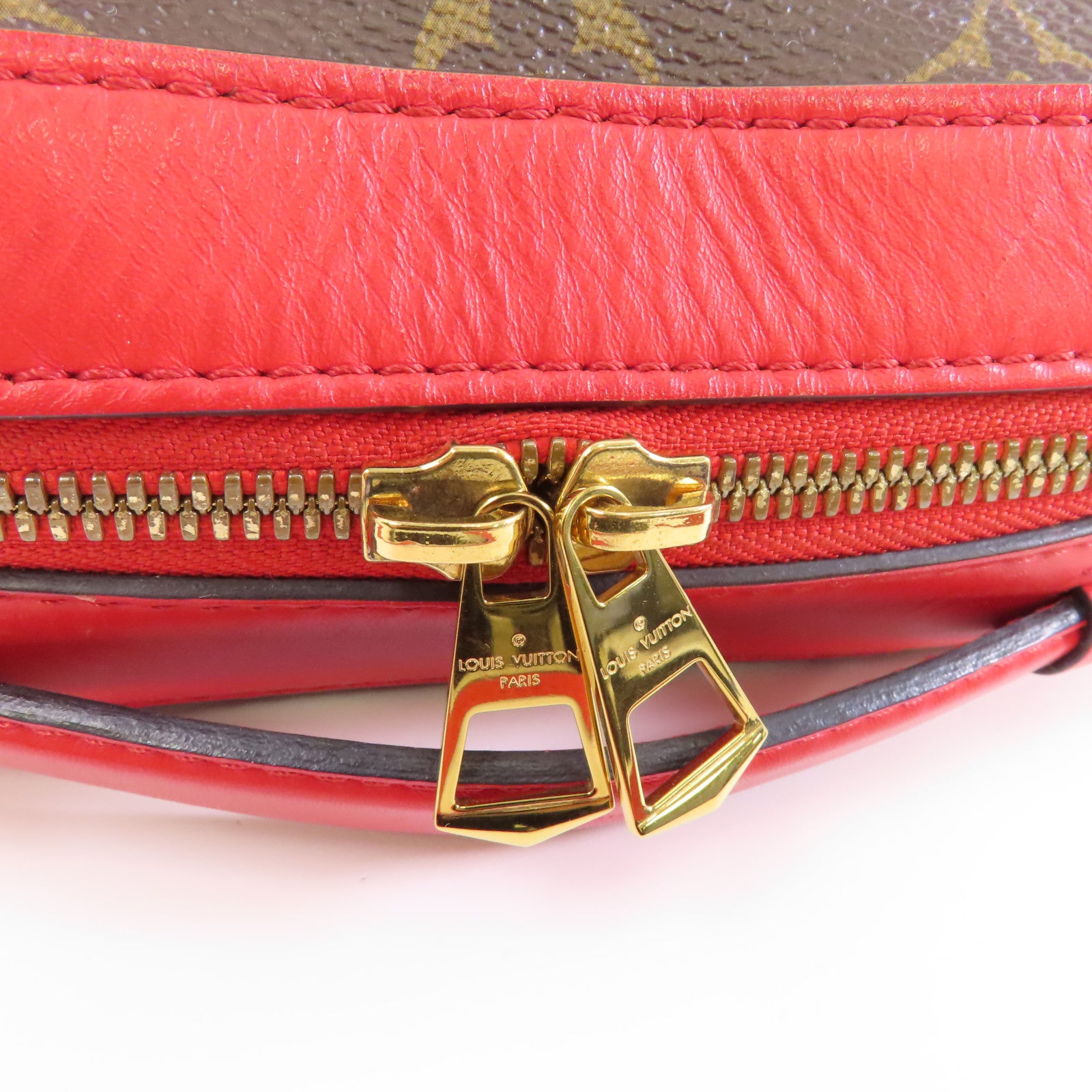 LOUIS VUITTON Monogram Saintonge金扣手挽肩背兩用袋啡色/紅色