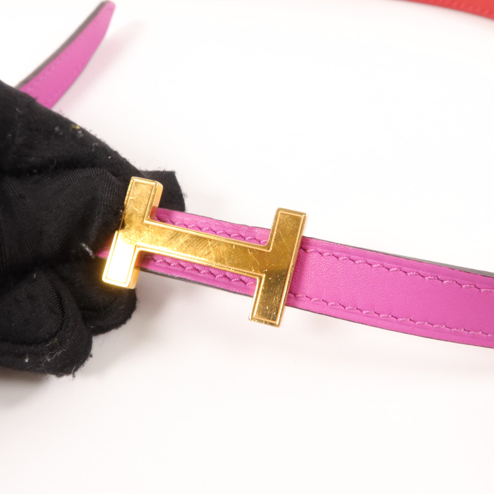 HERMES Swift皮革/Epsom皮革Focus Belt 75cm皮帶Rouge Tomate
