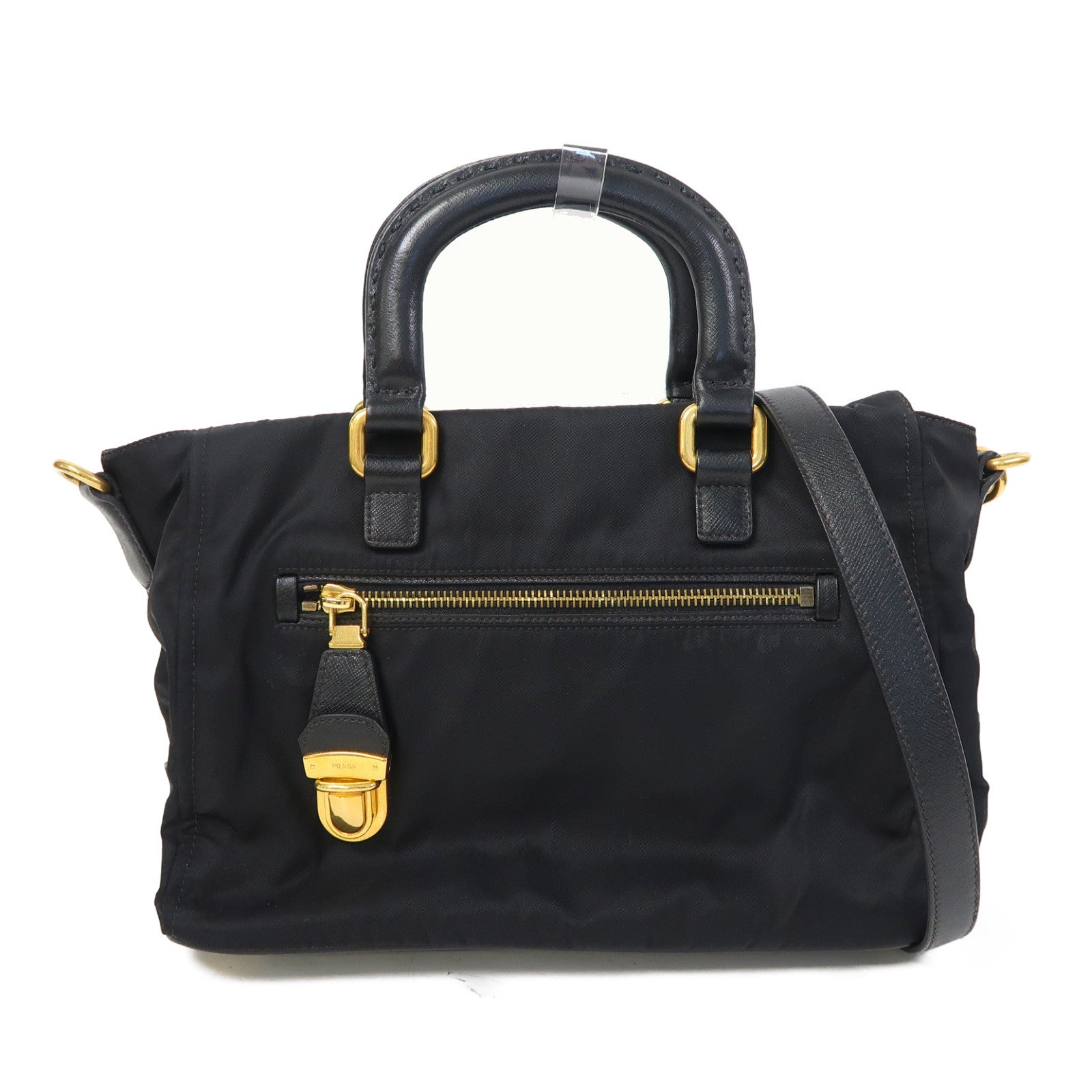PRADA 尼龍2 Way Shoulder金扣手挽肩背兩用袋黑色