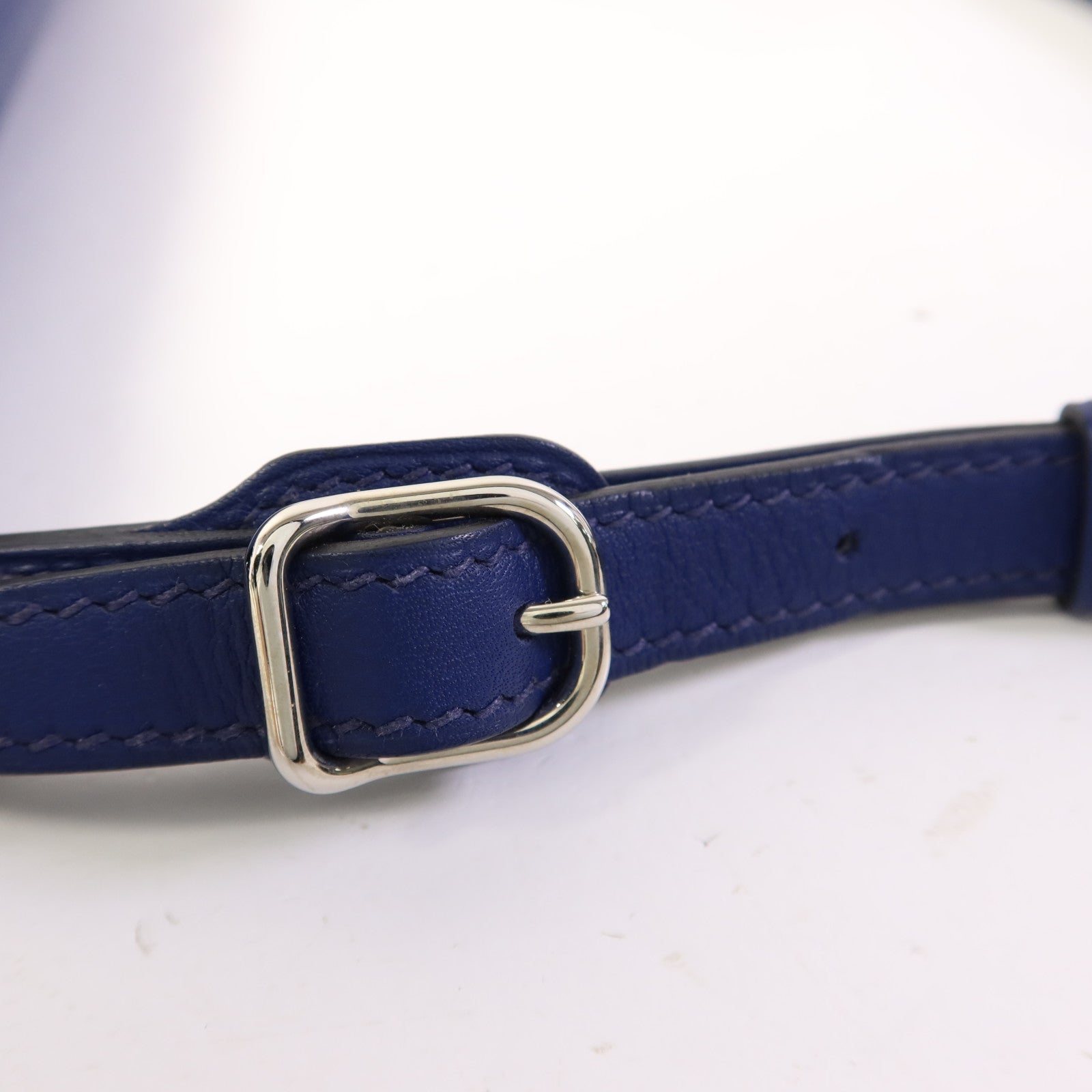 HERMES Epsom皮革/Swift皮革Harnais銀扣肩背袋Bleu Saphir