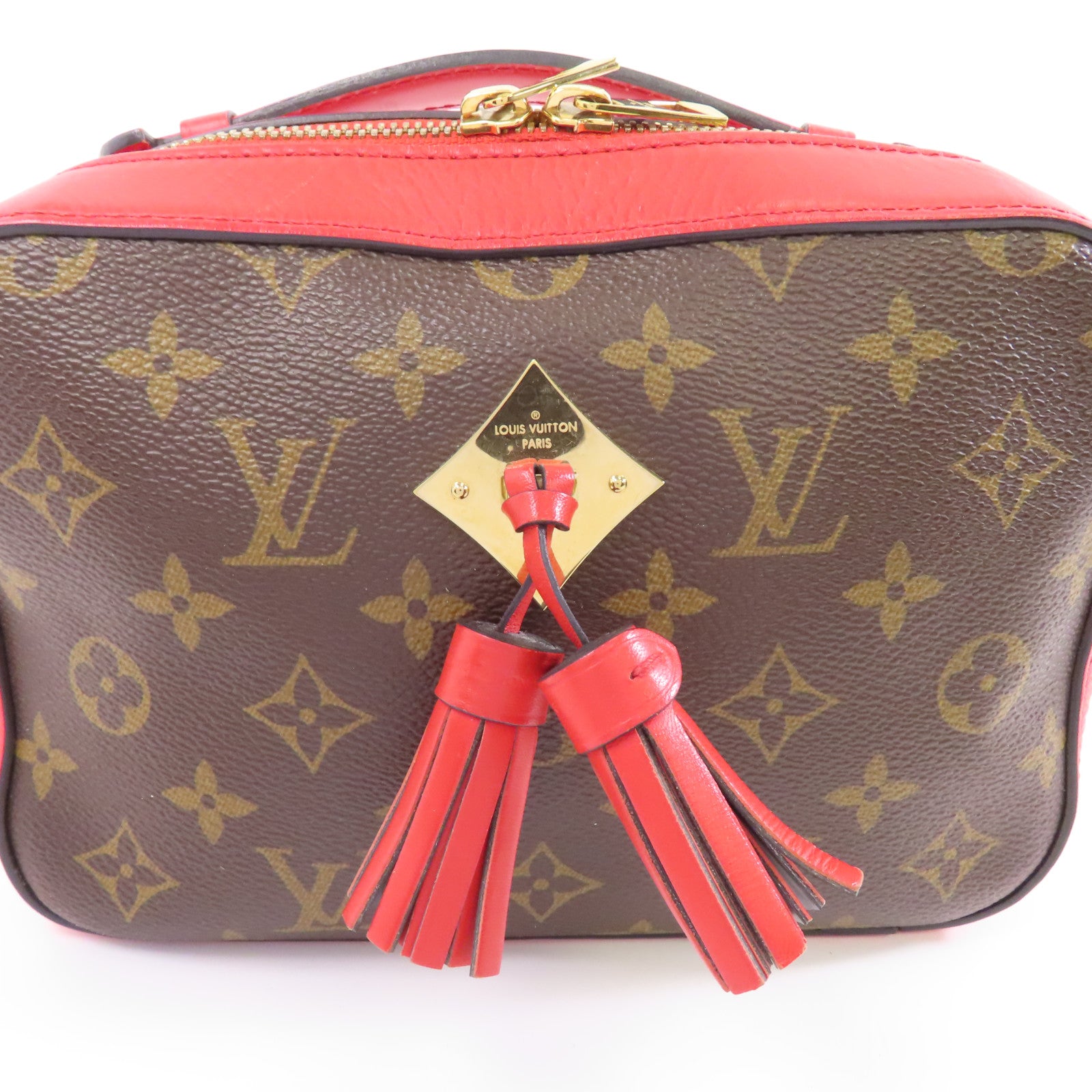 LOUIS VUITTON Monogram Saintonge金扣手挽肩背兩用袋啡色/紅色