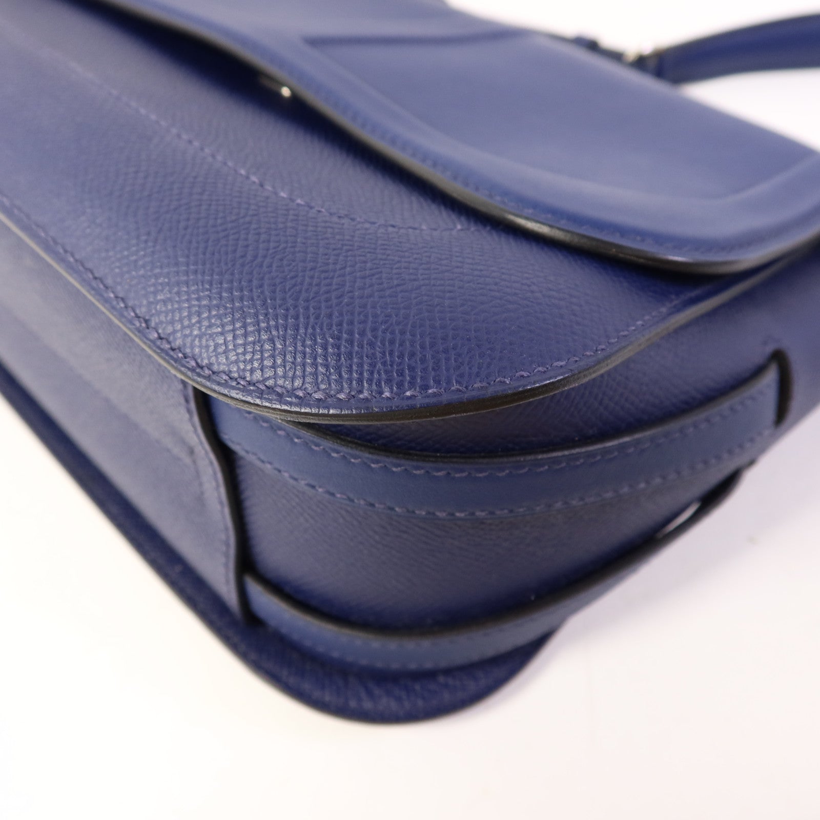 HERMES Epsom皮革/Swift皮革Harnais銀扣肩背袋Bleu Saphir