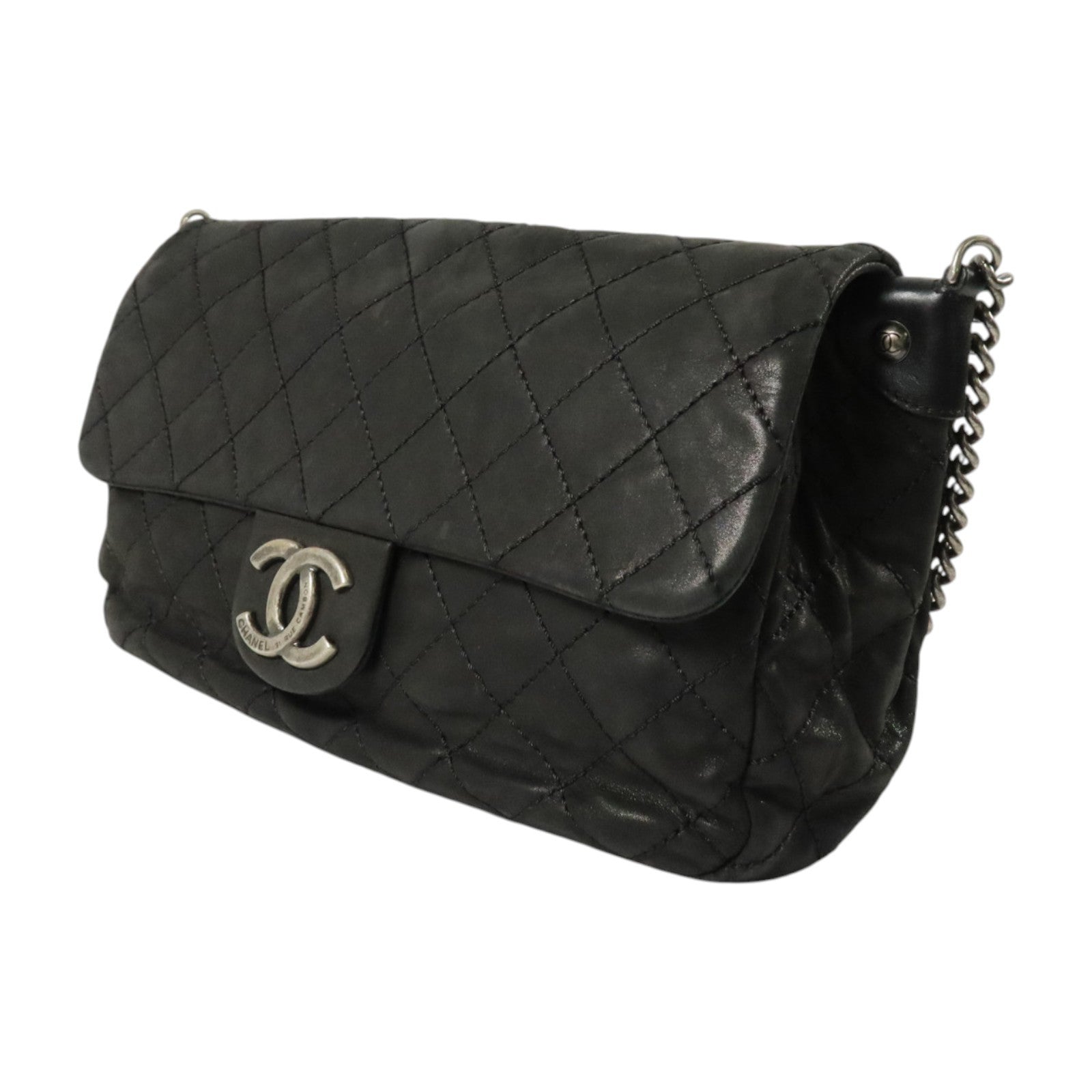 CHANEL 牛皮皮革Chic Quit Flap銀扣鏈帶肩背袋