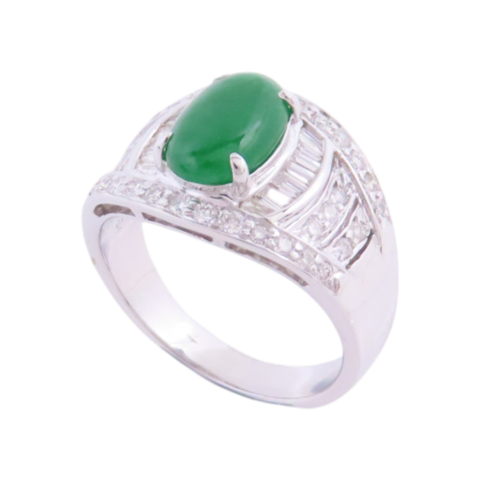 JEWELRY 【激減優惠】18K白金/翡翠/鑽石Jade Diamond Ring戒指US#6