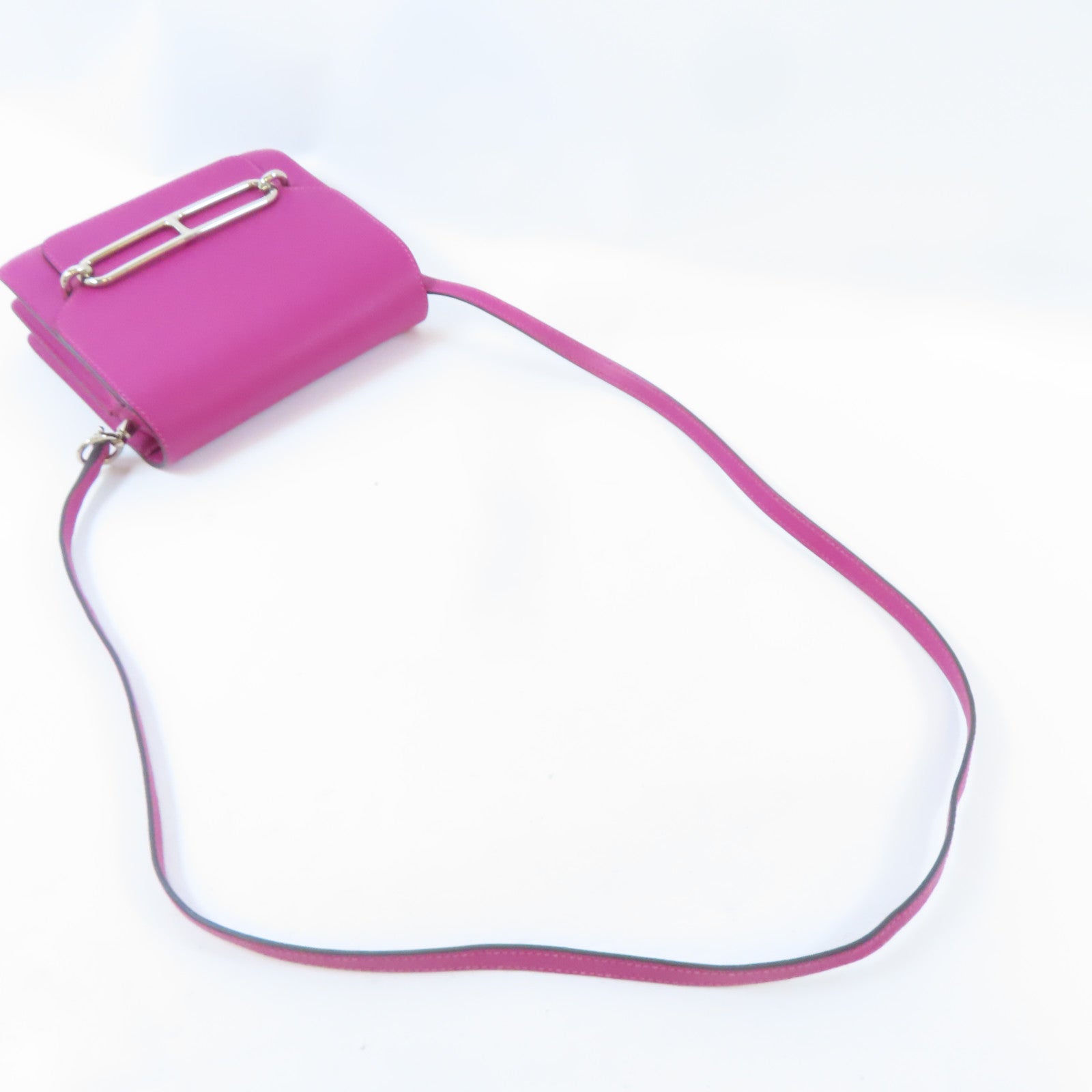 HERMES Evercolor皮革Mini Roulis銀扣肩背袋Rose Purple/桃紫色