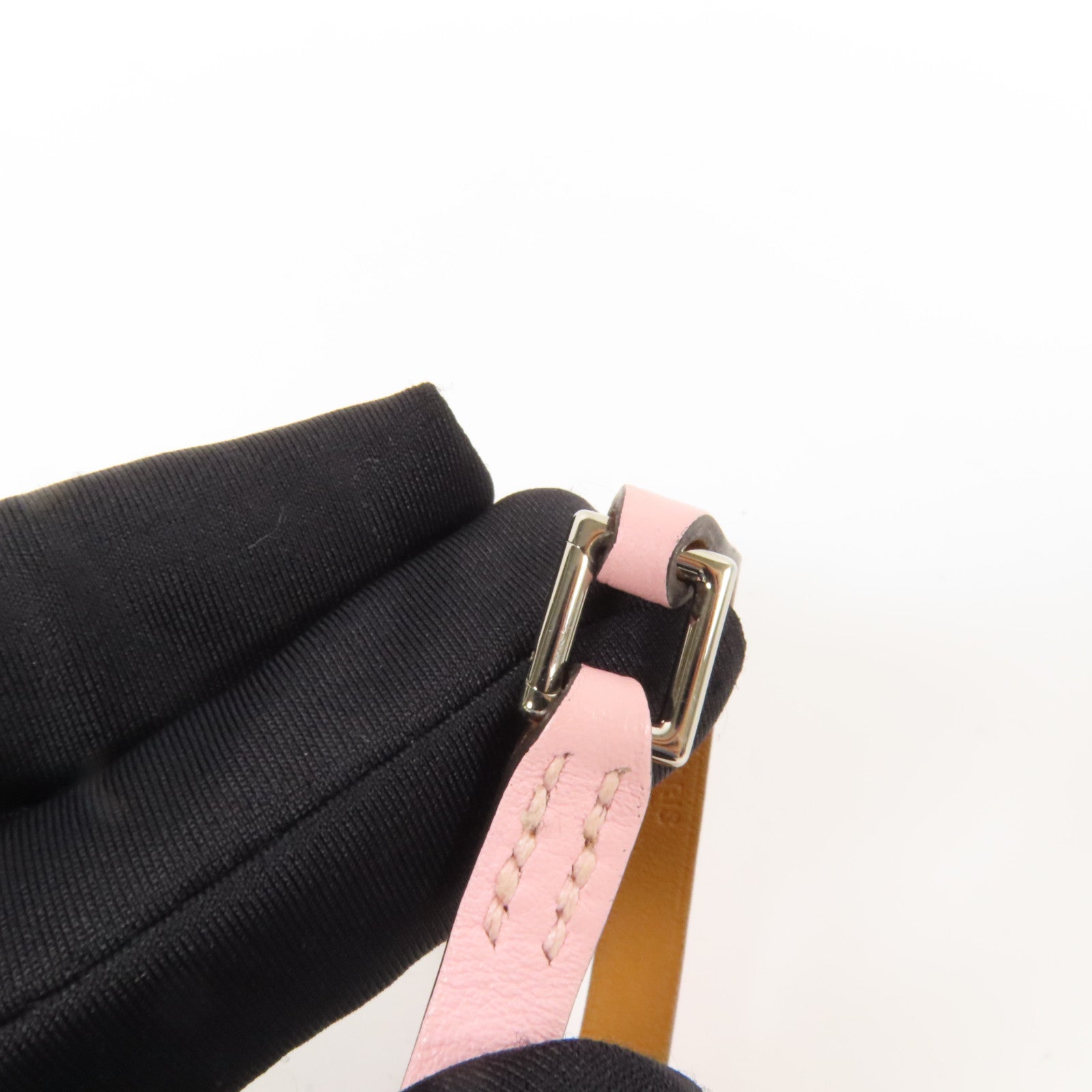 HERMES Swift皮革Rivale Tour Bracelet S銀扣手鐲Pink