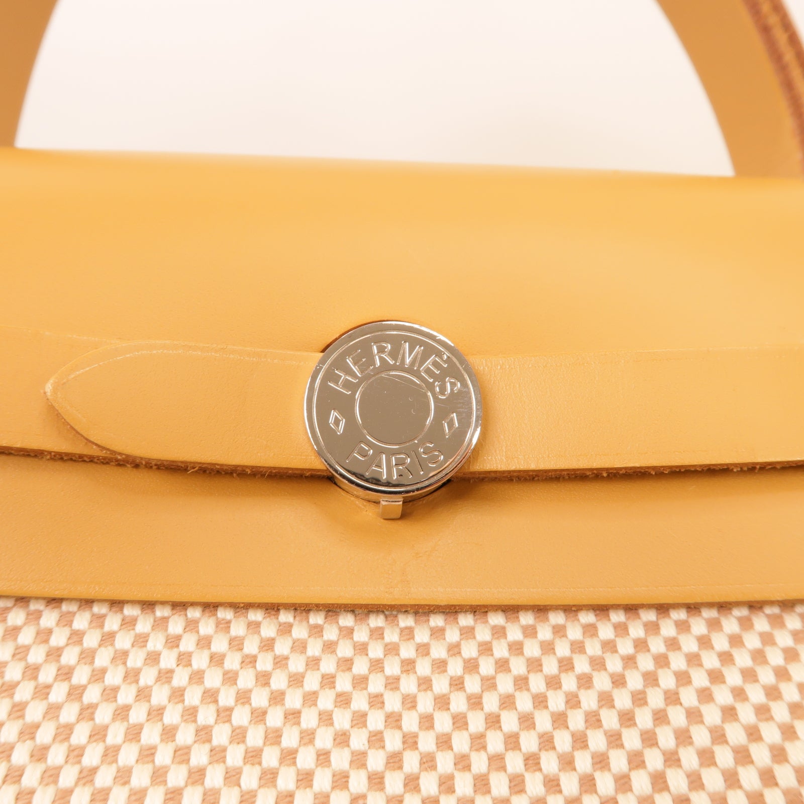 HERMES 帆布Herbag PM銀扣手挽肩背兩用袋沙灘色/米色