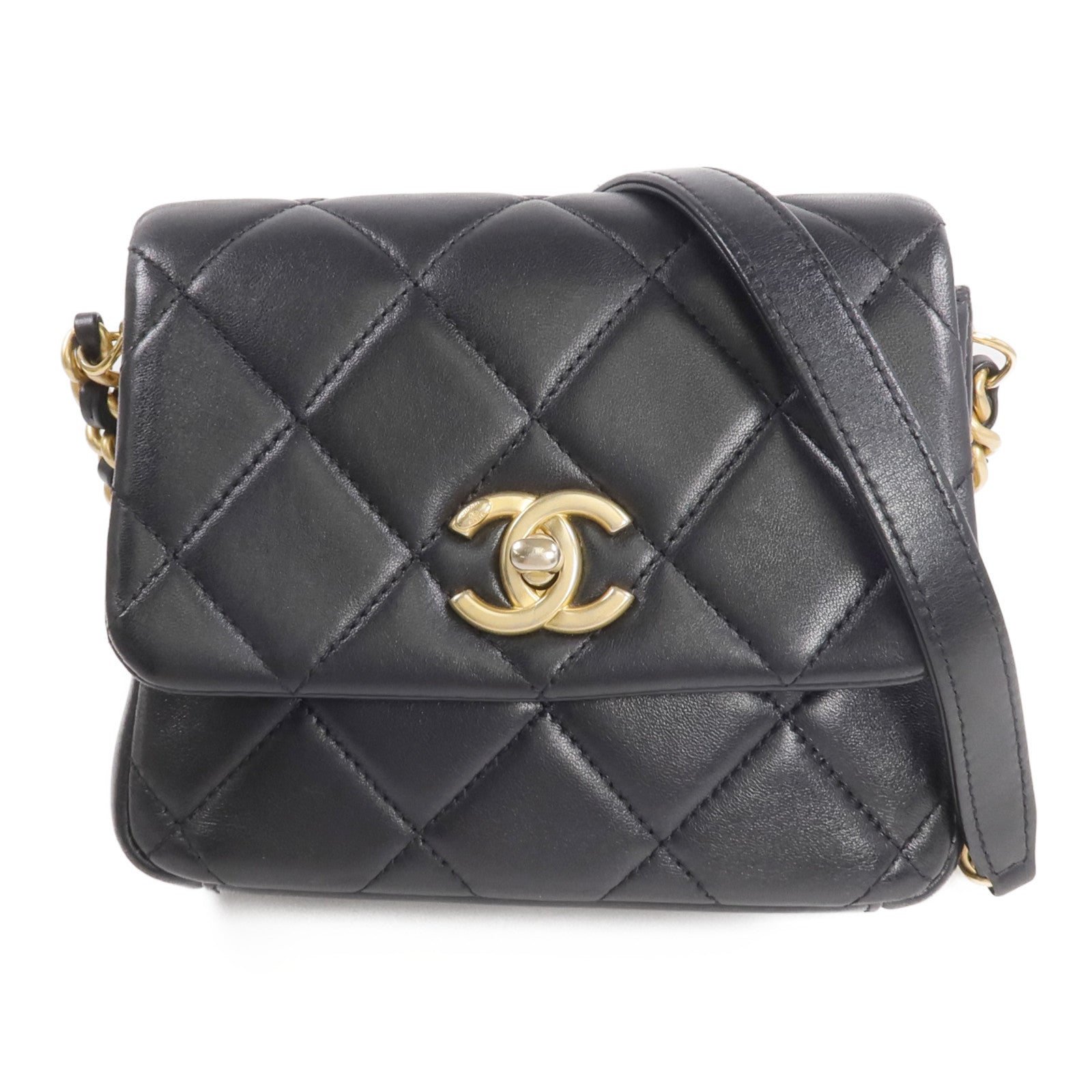 CHANEL 羊皮皮革Chain Shoulder金扣鏈帶肩背袋