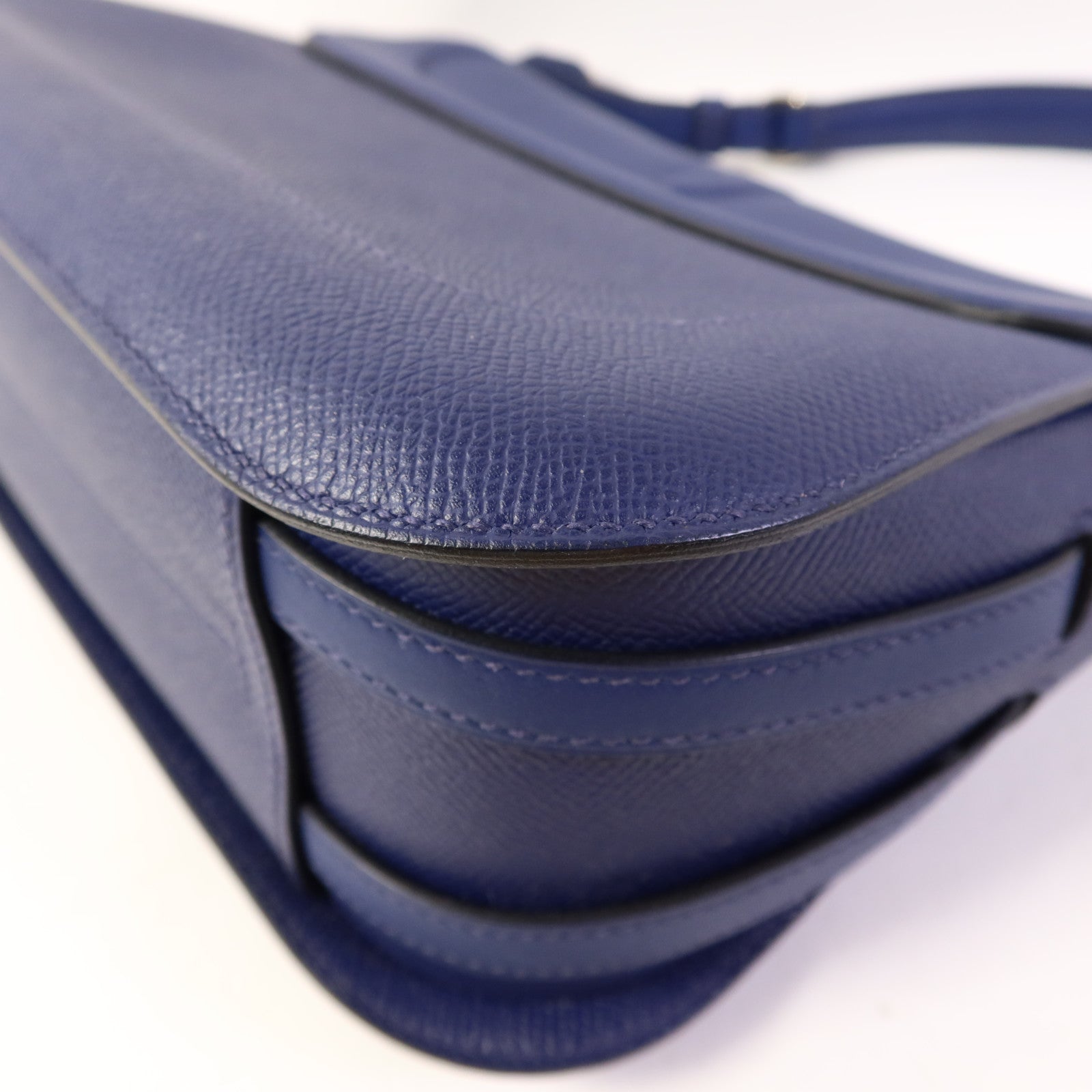 HERMES Epsom皮革/Swift皮革Harnais銀扣肩背袋Bleu Saphir