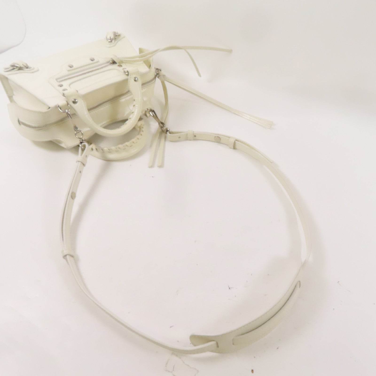 BALENCIAGA 牛皮皮革銀扣手挽肩背兩用袋白色