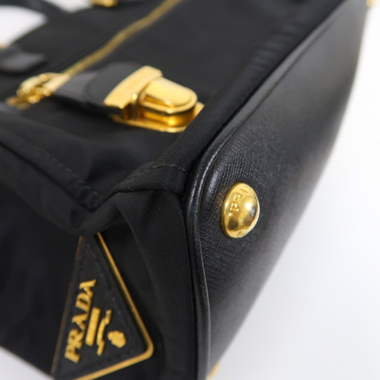 PRADA 尼龍2 Way Shoulder金扣手挽肩背兩用袋黑色