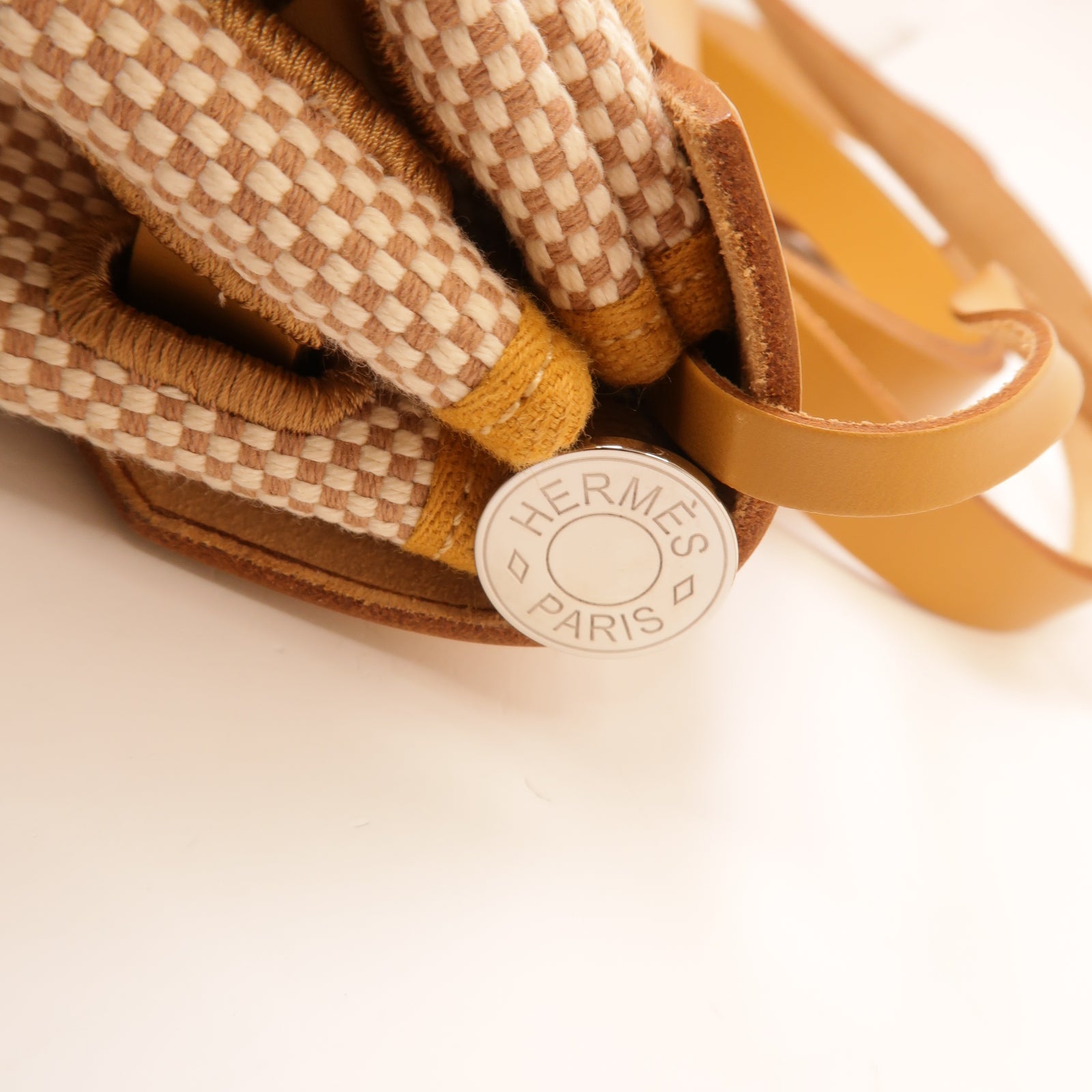 HERMES 帆布Herbag PM銀扣手挽肩背兩用袋沙灘色/米色