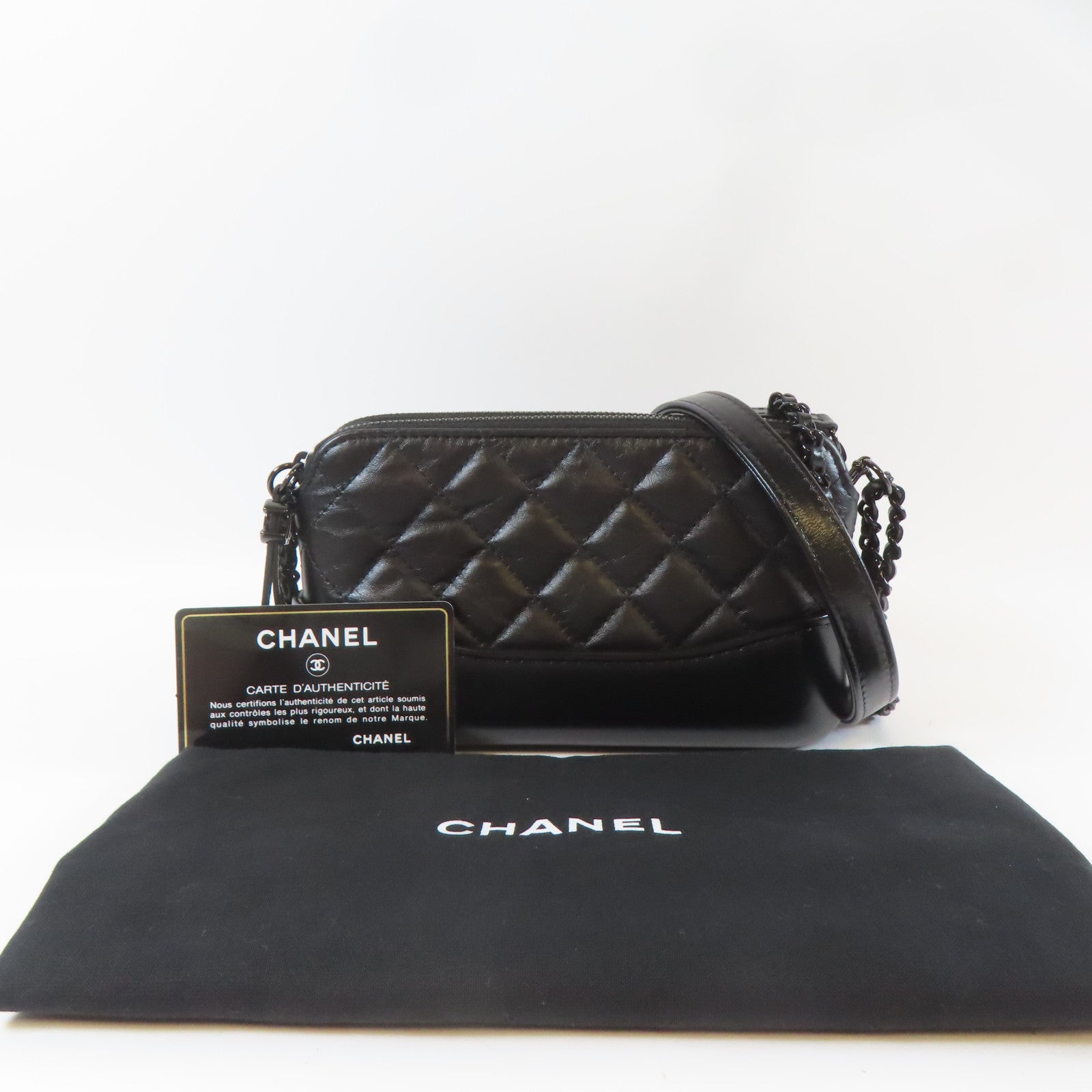 CHANEL 菱格牛皮皮革Chain Shoulder Bag鏈帶肩背袋黑色