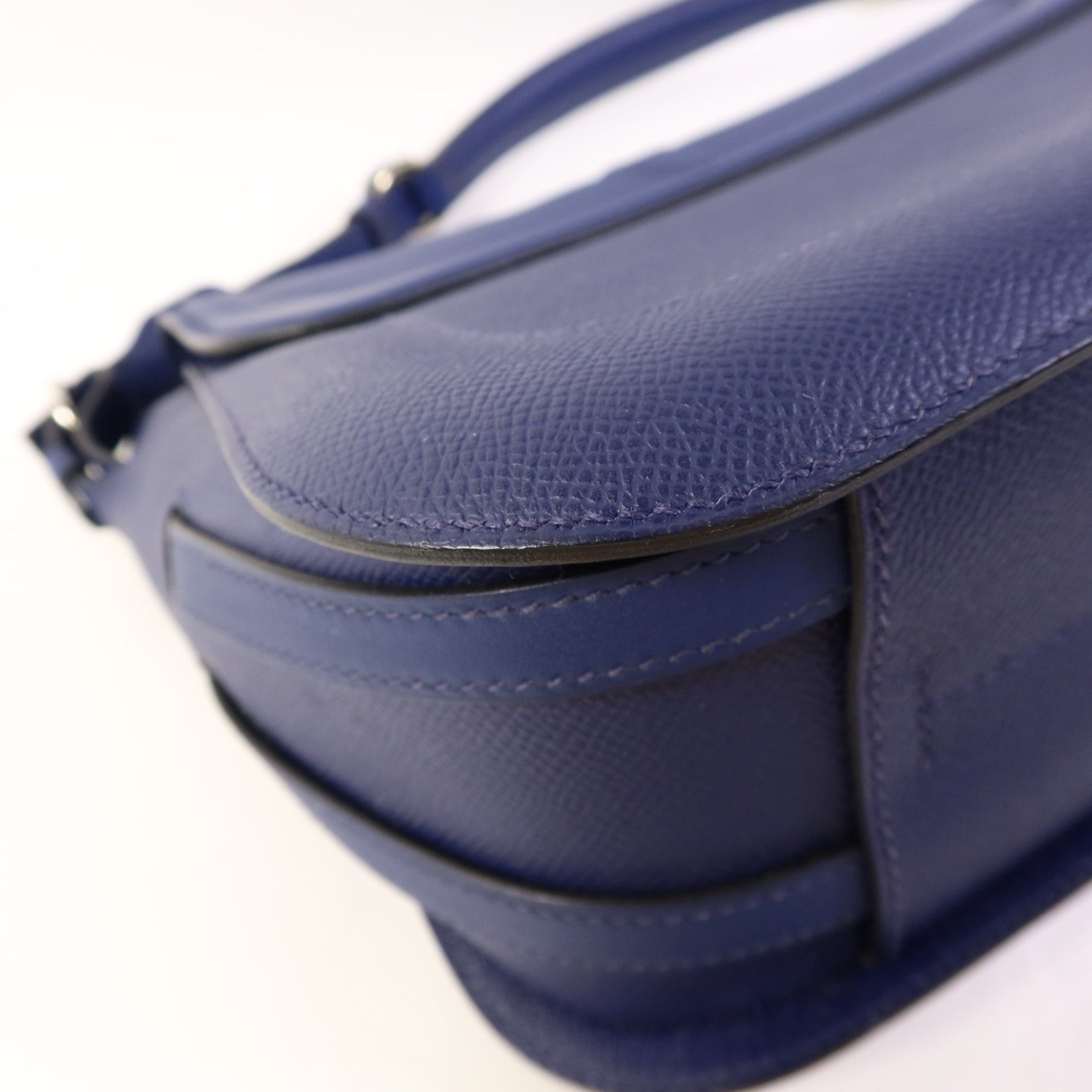 HERMES Epsom皮革/Swift皮革Harnais銀扣肩背袋Bleu Saphir
