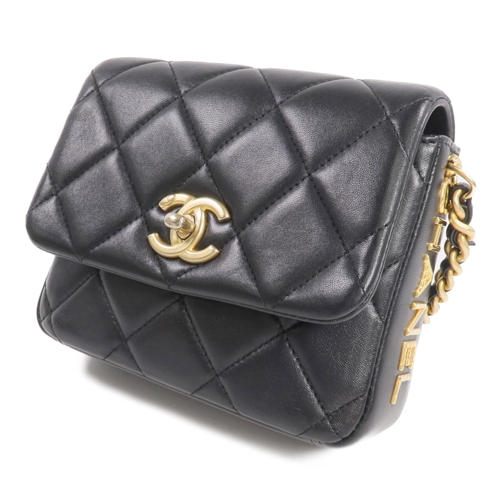 CHANEL 羊皮皮革Chain Shoulder金扣鏈帶肩背袋