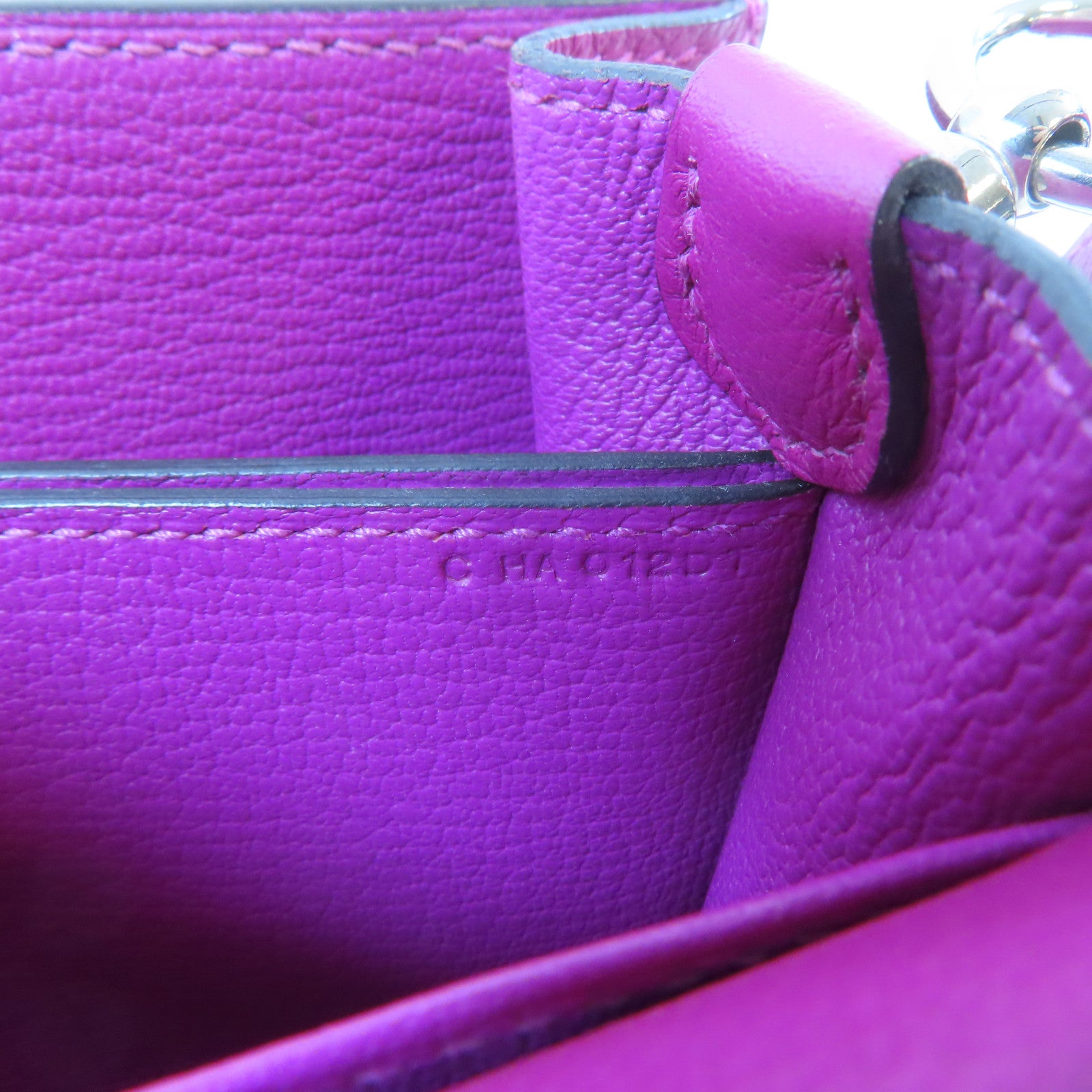HERMES Evercolor皮革Mini Roulis銀扣肩背袋Rose Purple/桃紫色