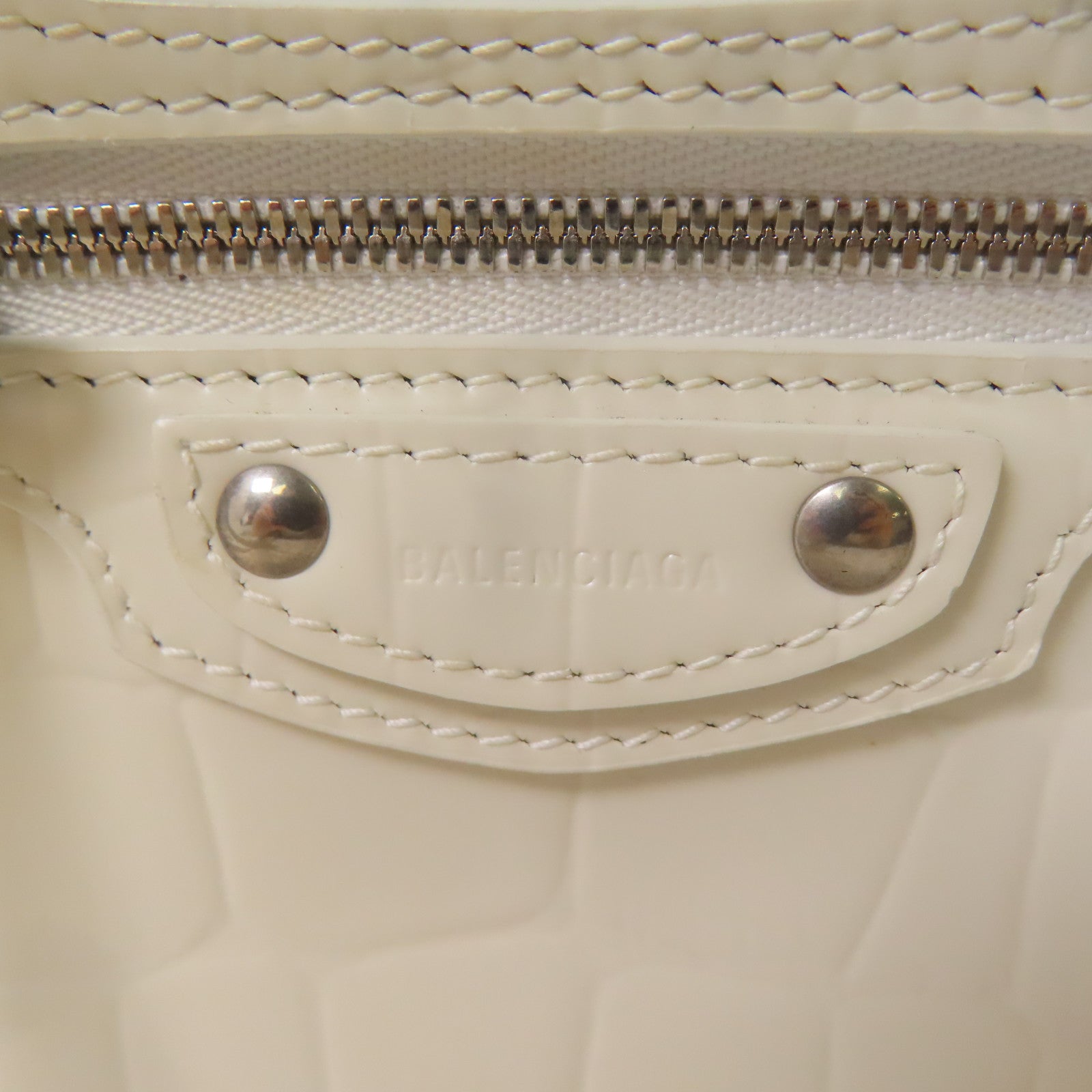 BALENCIAGA 牛皮皮革銀扣手挽肩背兩用袋白色