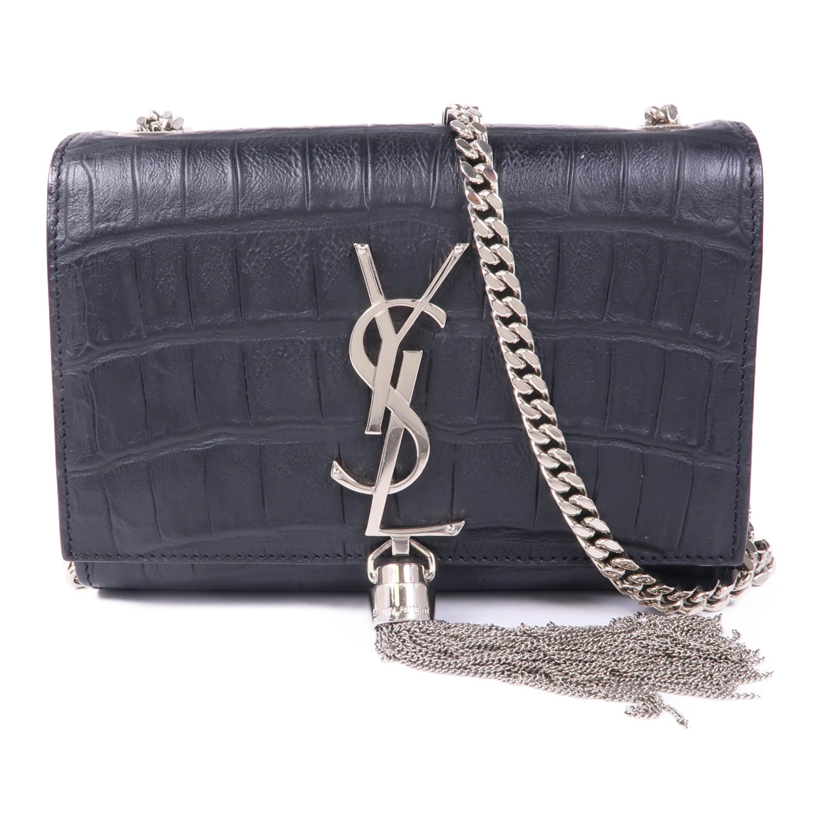 SAINT LAURENT 牛皮皮革Shoulder Bag銀扣鏈帶肩背袋