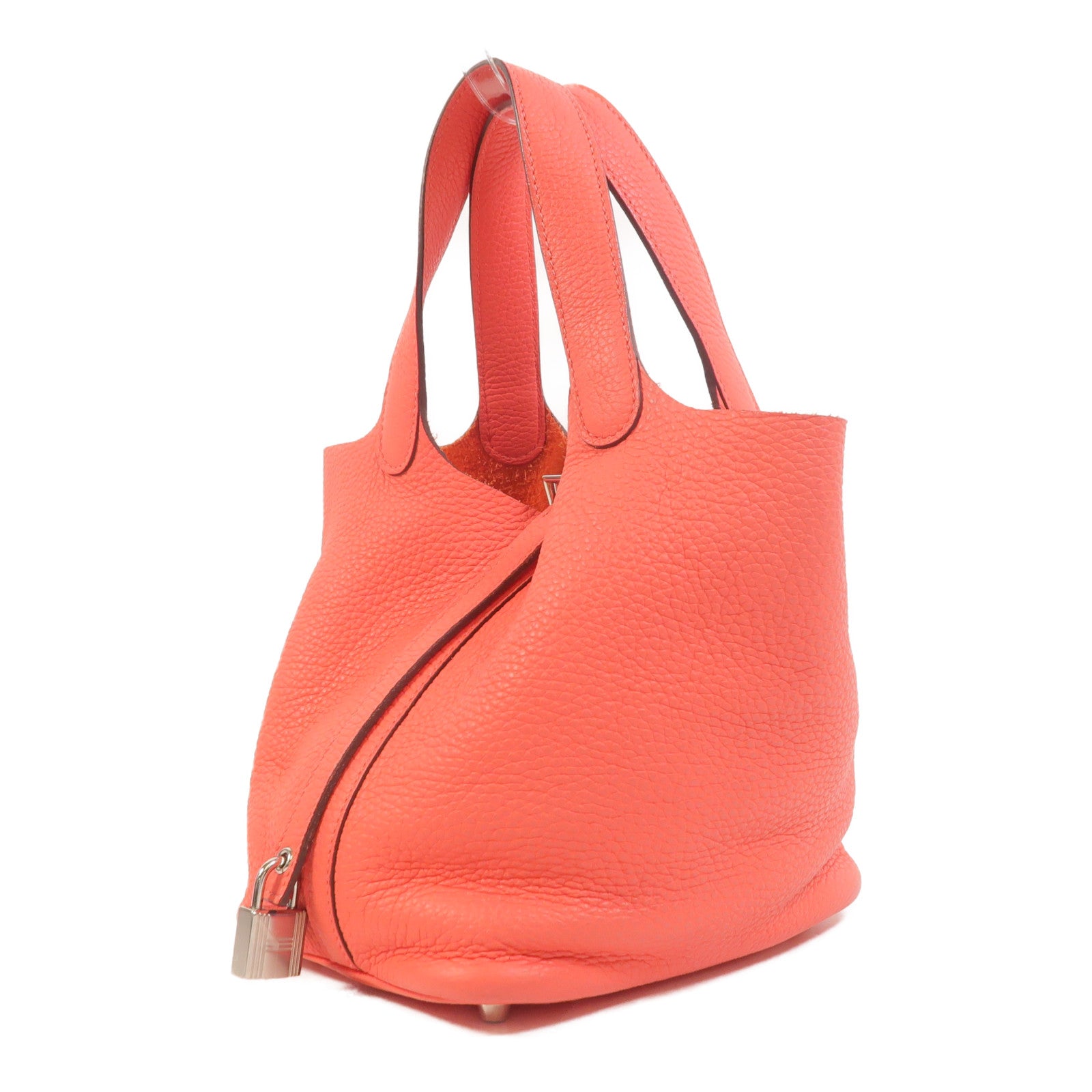 HERMES Clemence皮革Picotin PM手挽袋Rose Texas