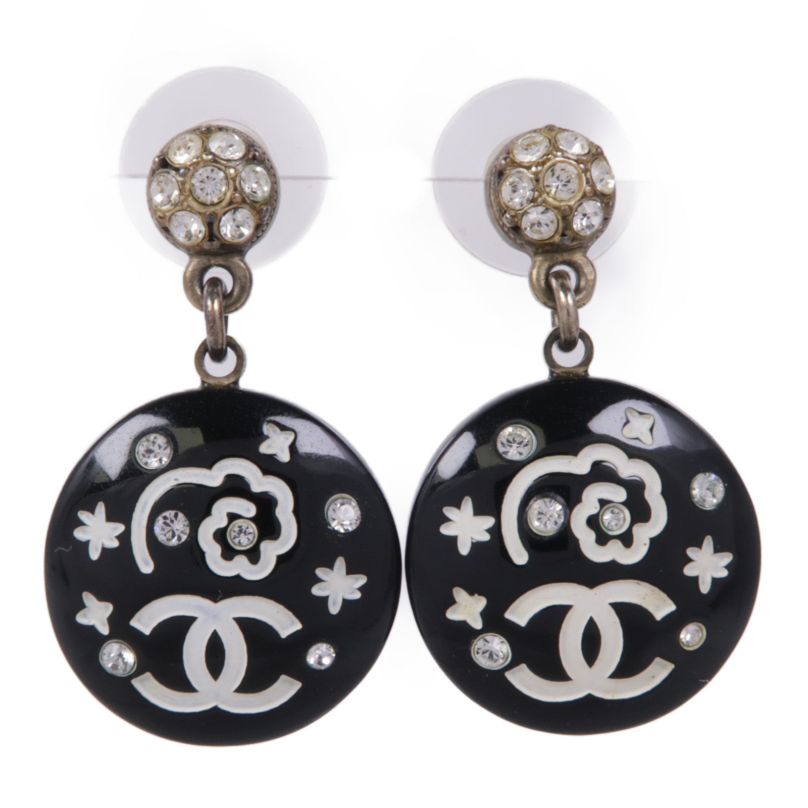 CHANEL CC Earrings Metal PVC Gold Black