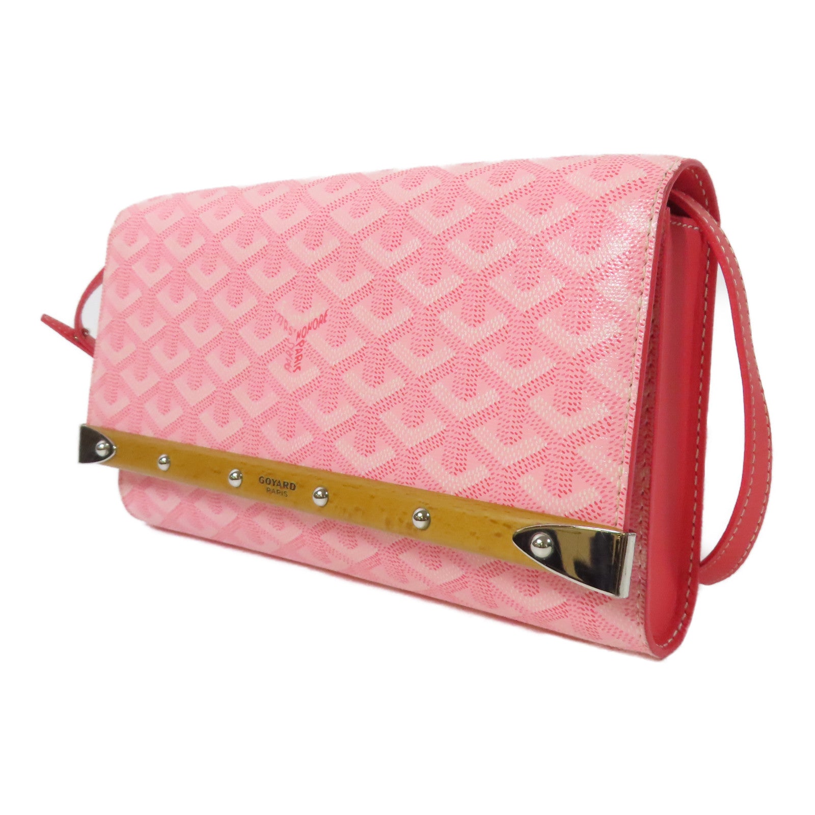 GOYARD 塗層帆布Monte-Carlo 銀扣肩背袋粉紅色