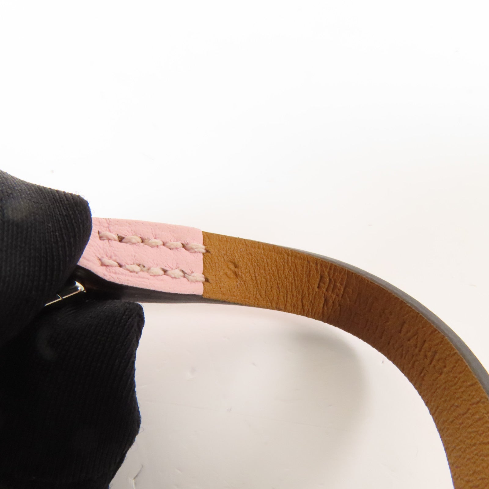 HERMES Swift皮革Rivale Tour Bracelet S銀扣手鐲Pink