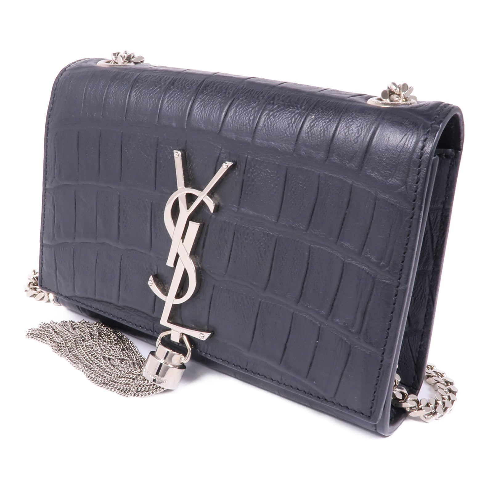 SAINT LAURENT 牛皮皮革Shoulder Bag銀扣鏈帶肩背袋