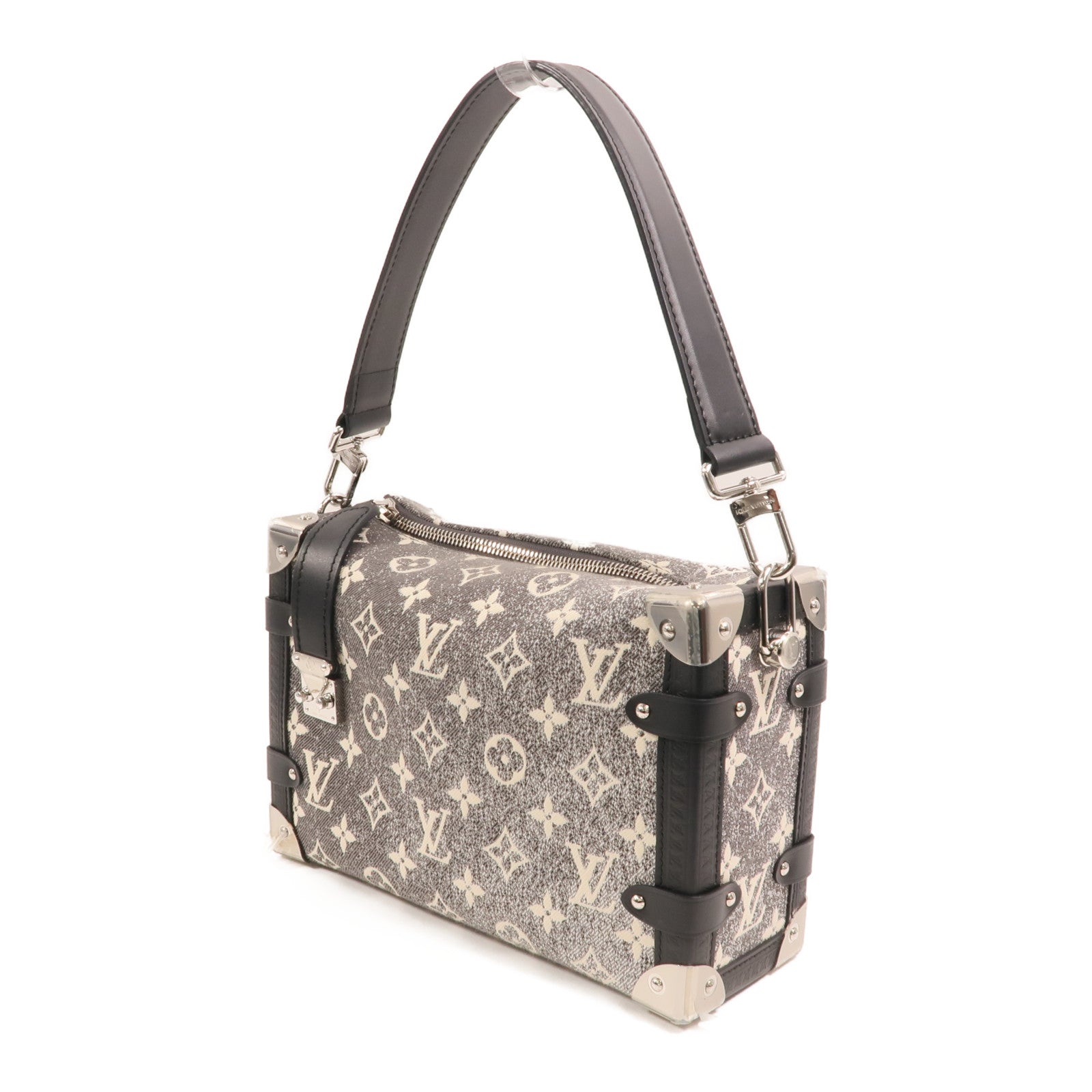 LOUIS VUITTON Jacquard Denim Side Trunk銀扣手挽肩背兩用袋