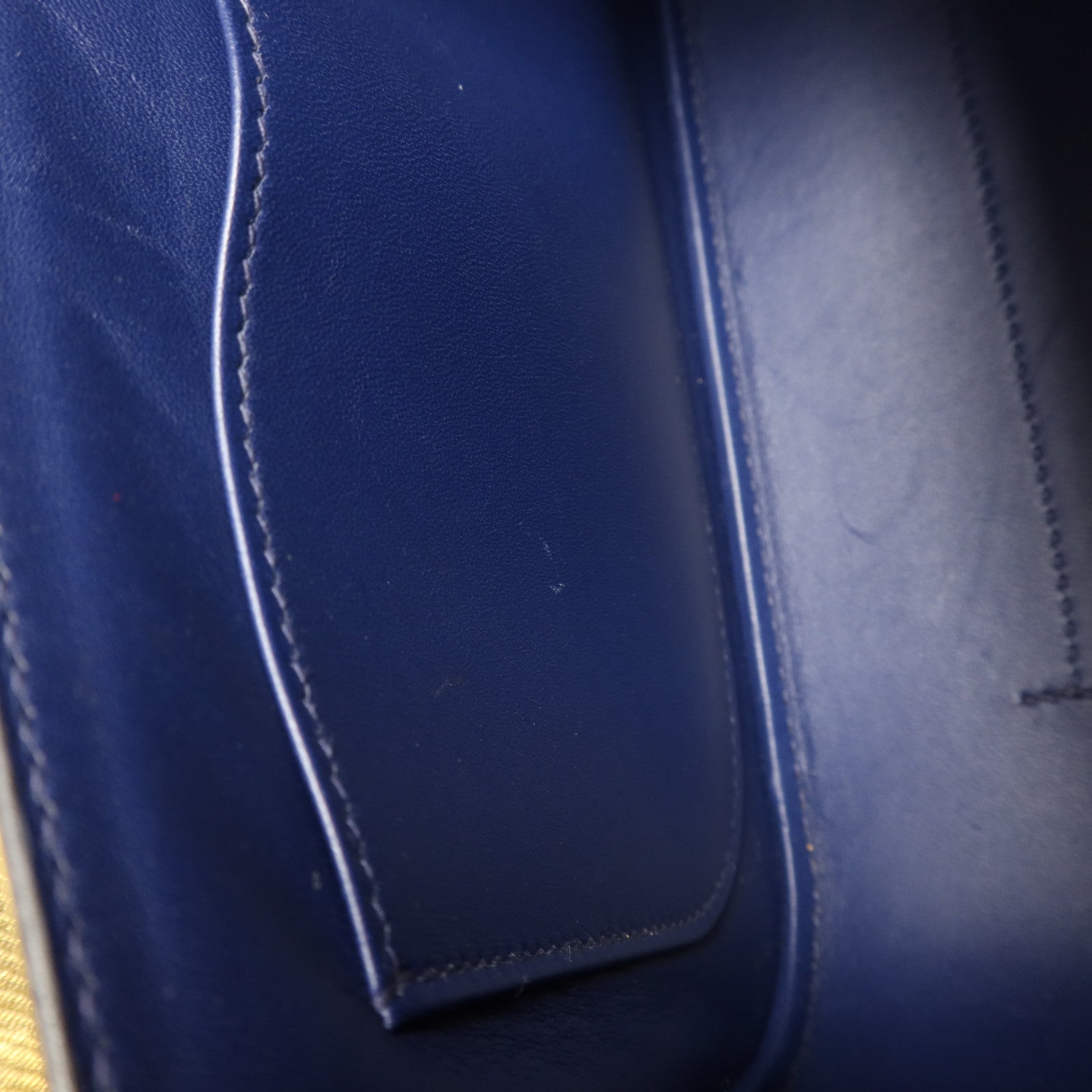 HERMES Epsom皮革/Swift皮革Harnais銀扣肩背袋Bleu Saphir