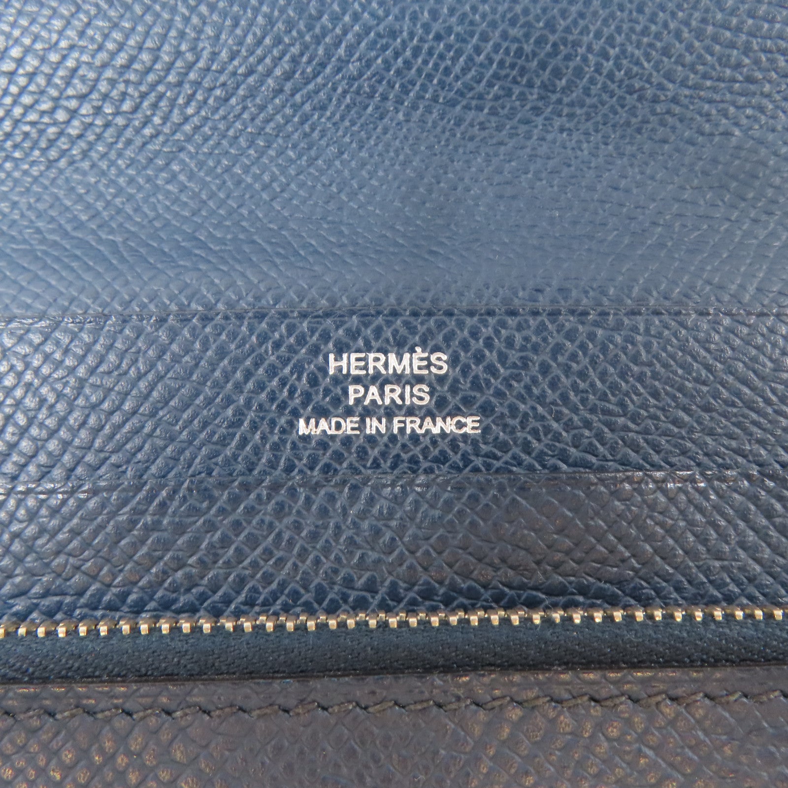 HERMES 【激減優惠】Epsom皮革Long Round Wallet銀扣長錢包Colvert/深藍色