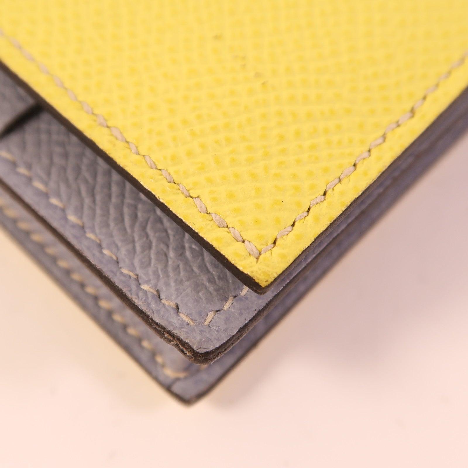 HERMES Epsom皮革Bearn Long Wallet銀扣長錢包Lime/Bleu Glacier