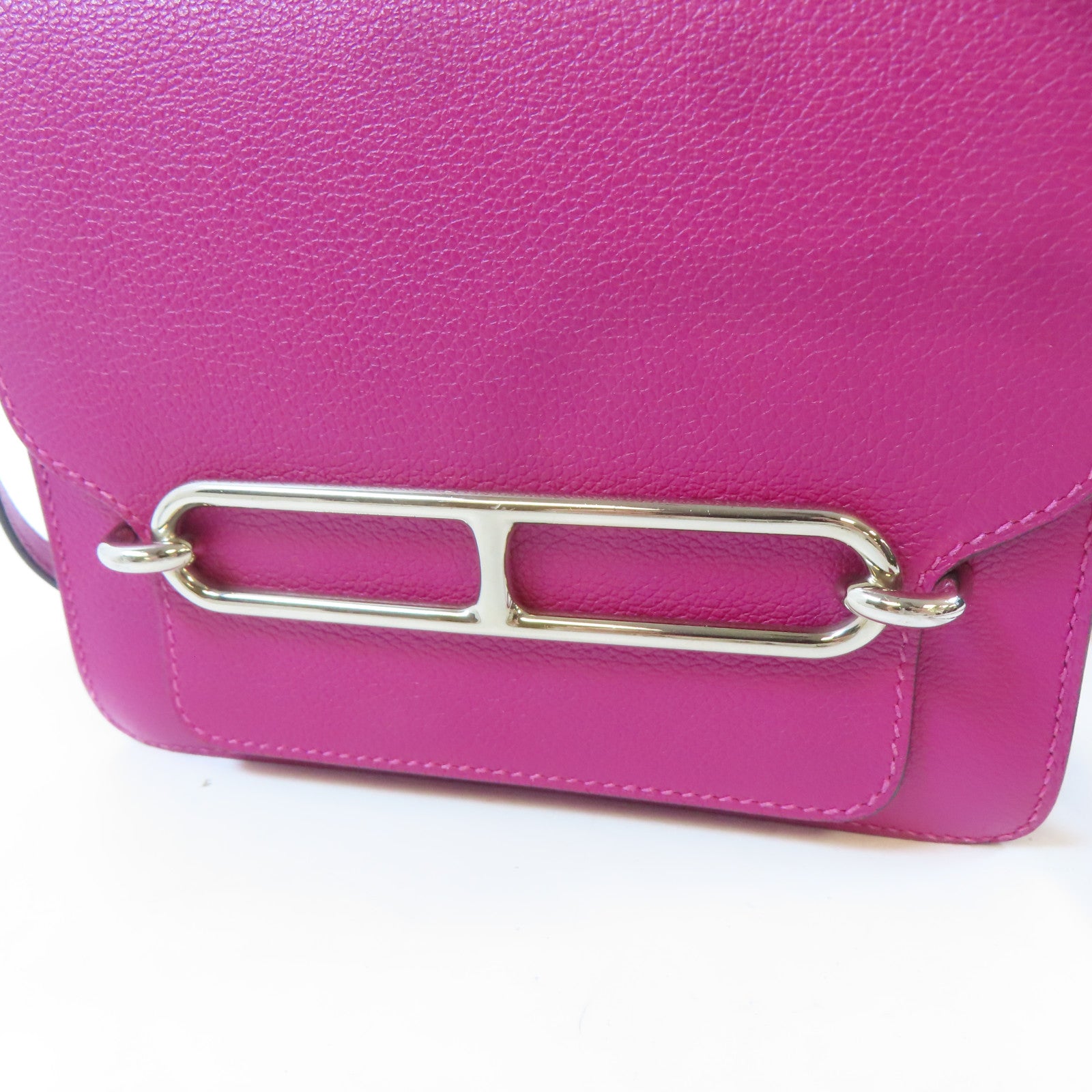 HERMES Evercolor皮革Mini Roulis銀扣肩背袋Rose Purple/桃紫色