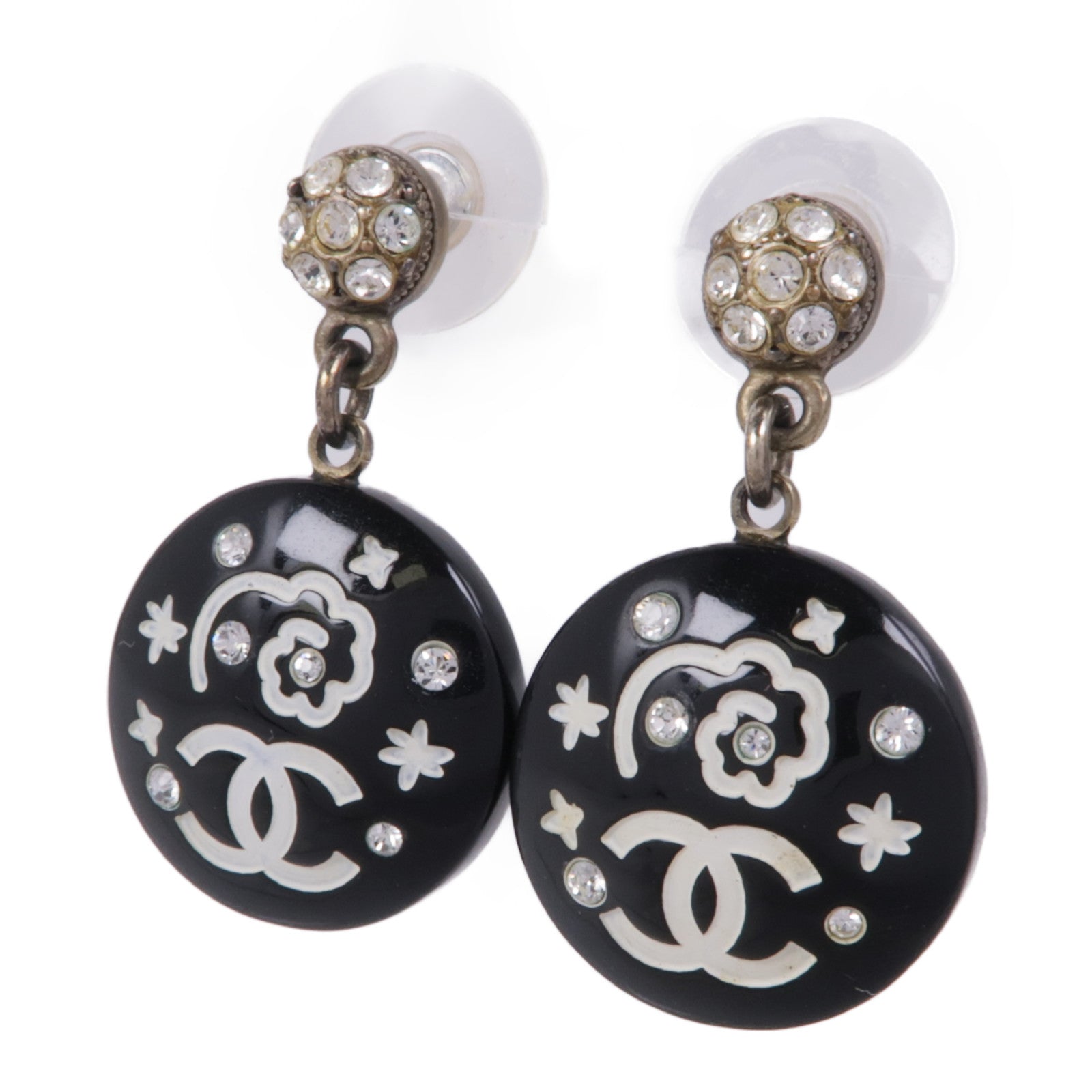 CHANEL CC Earrings Metal PVC Gold Black