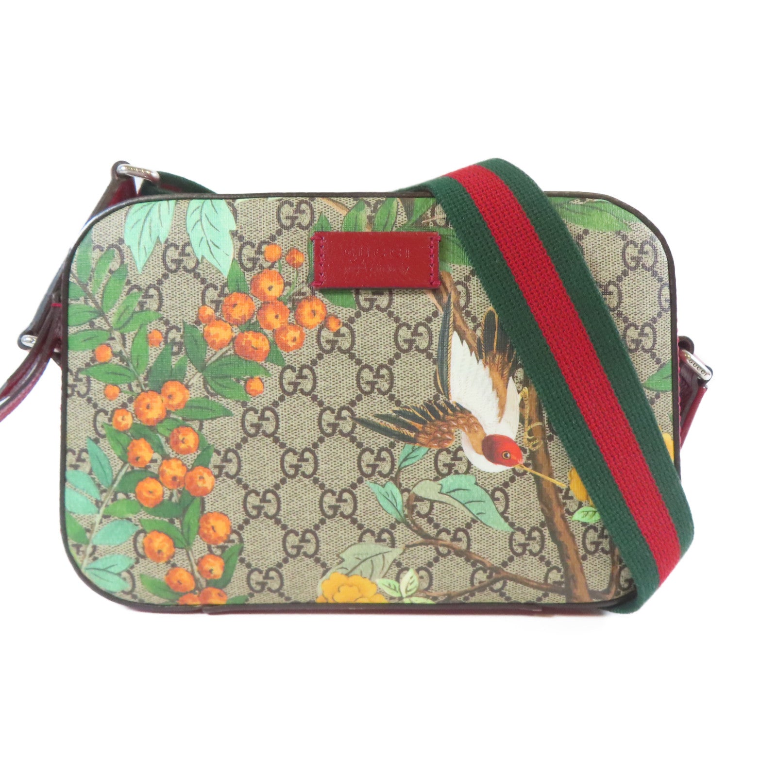 GUCCI 塗層帆布Shoulder Bag銀扣肩背袋啡色/紅色