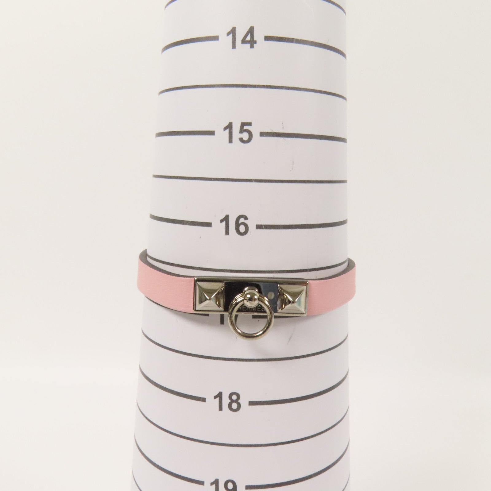 HERMES Swift皮革Rivale Tour Bracelet S銀扣手鐲Pink