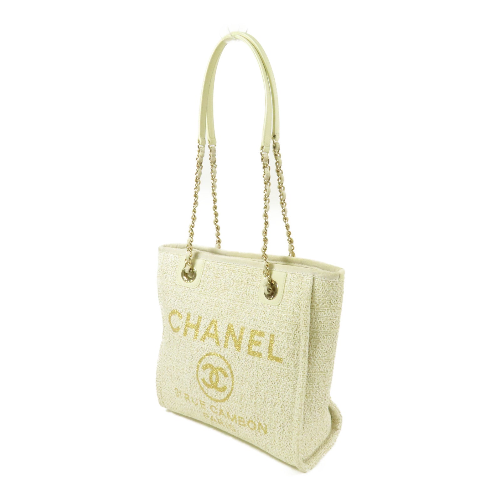 CHANEL Straw Deauville PM金扣肩背袋