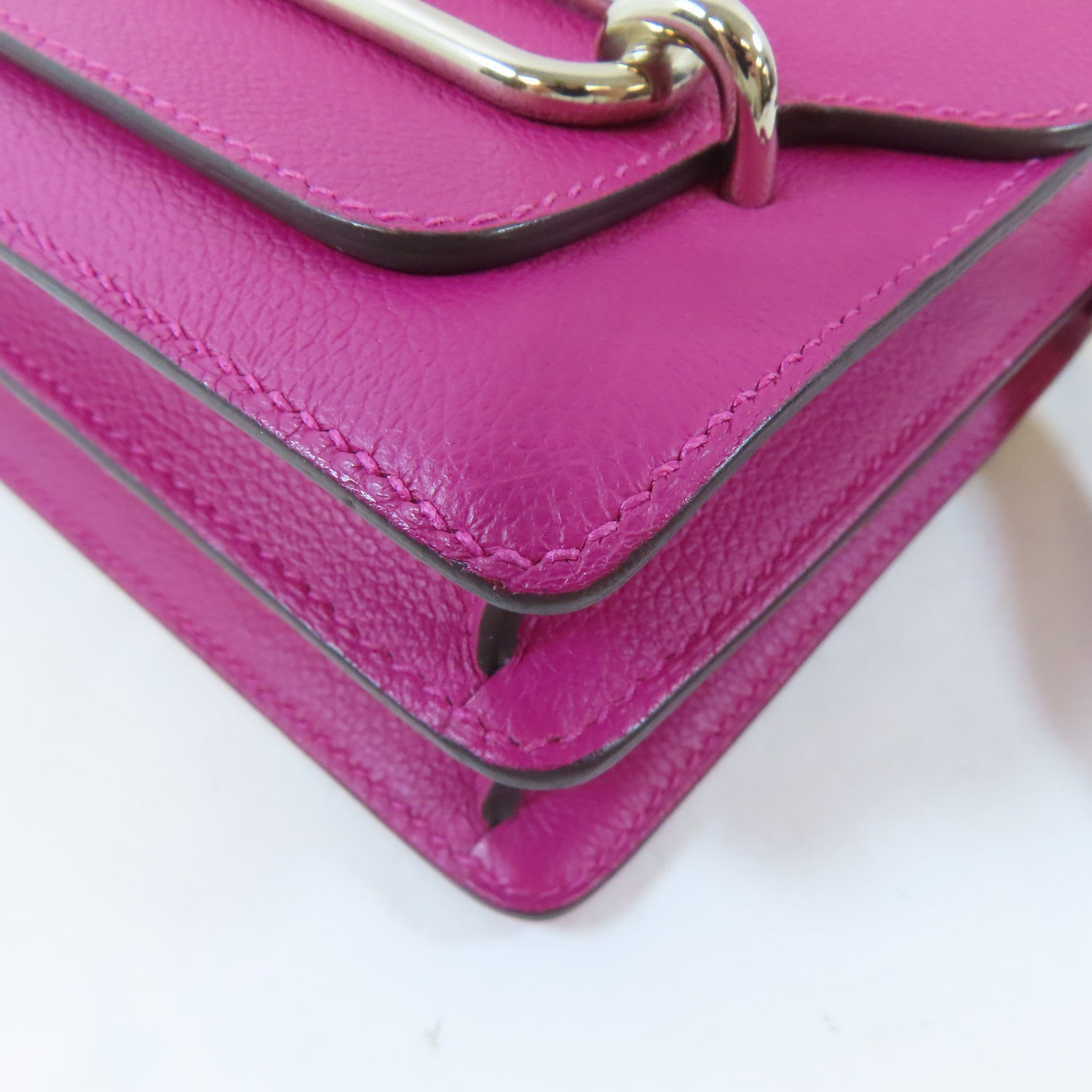 HERMES Evercolor皮革Mini Roulis銀扣肩背袋Rose Purple/桃紫色