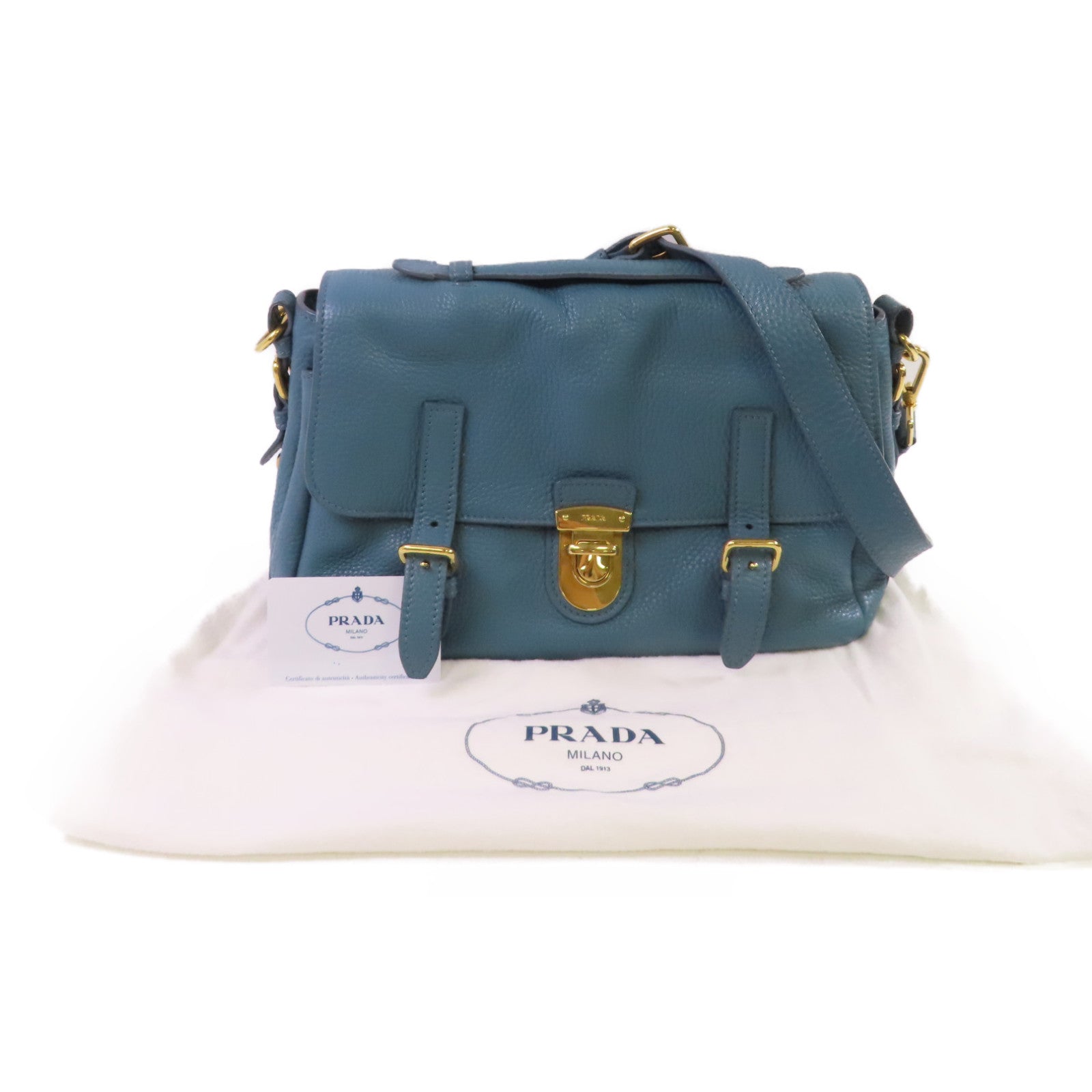 PRADA 牛皮皮革2Way Shoulder Bag金扣手挽肩背兩用袋藍色