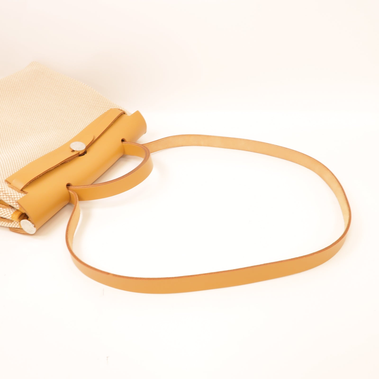 HERMES 帆布Herbag PM銀扣手挽肩背兩用袋沙灘色/米色