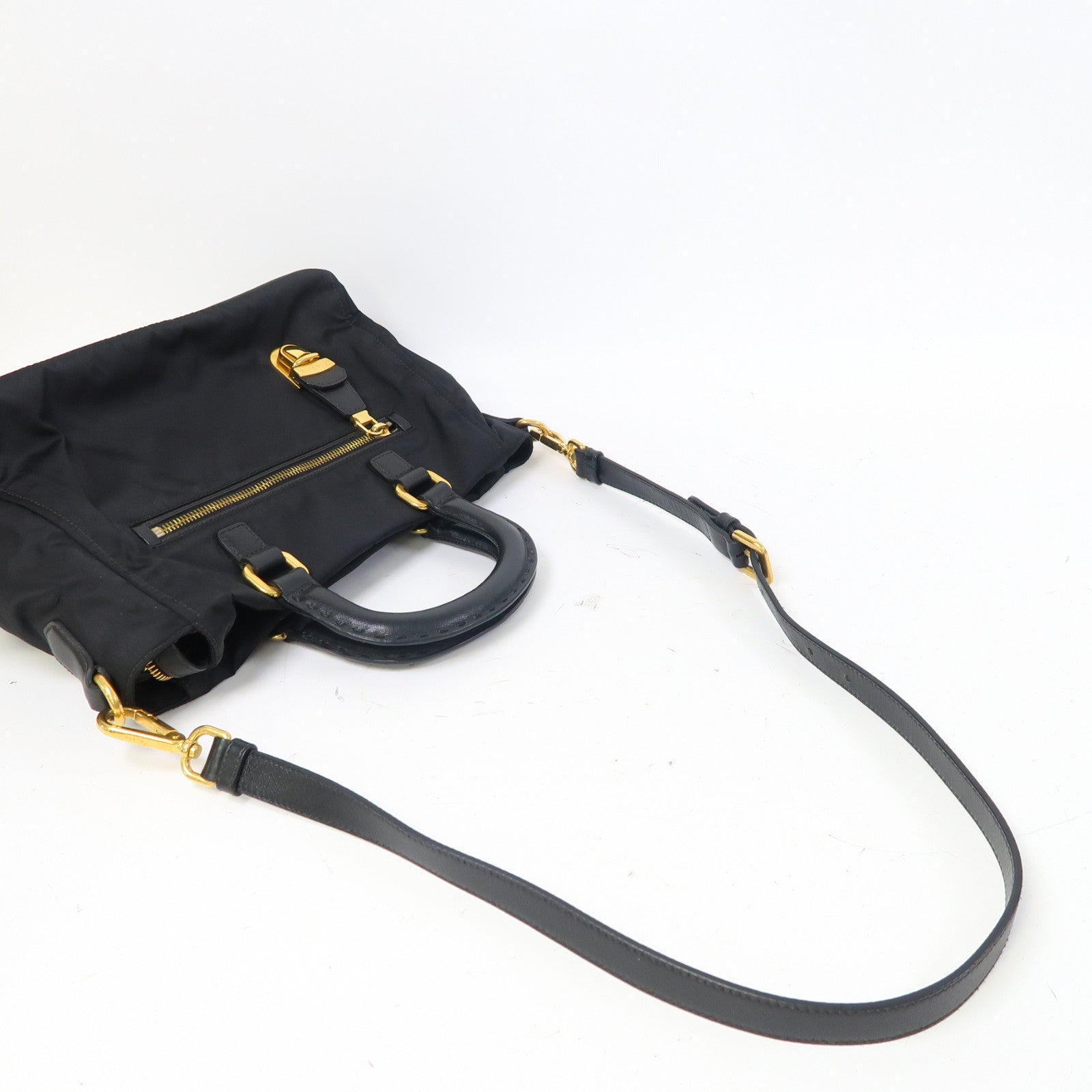 PRADA 尼龍2 Way Shoulder金扣手挽肩背兩用袋黑色