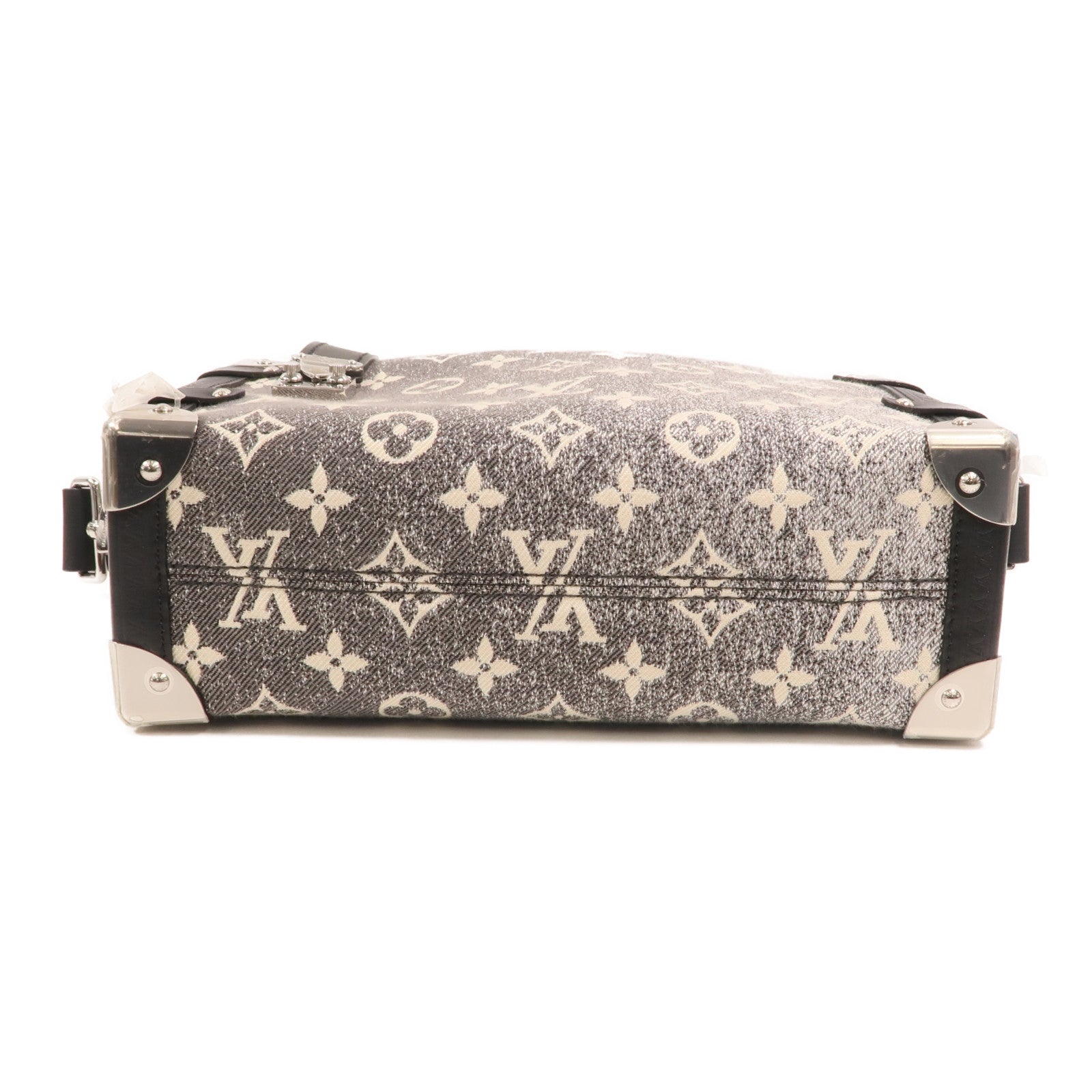 LOUIS VUITTON Jacquard Denim Side Trunk銀扣手挽肩背兩用袋