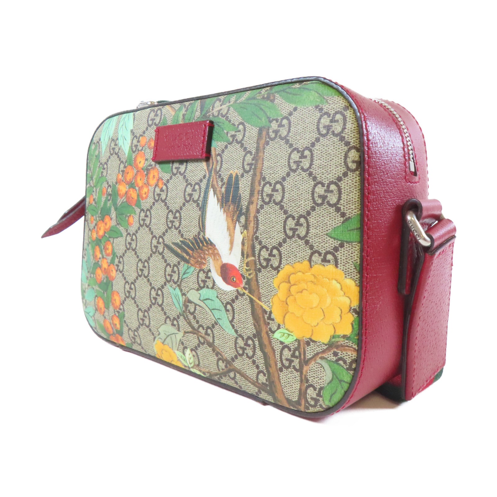 GUCCI 塗層帆布Shoulder Bag銀扣肩背袋啡色/紅色