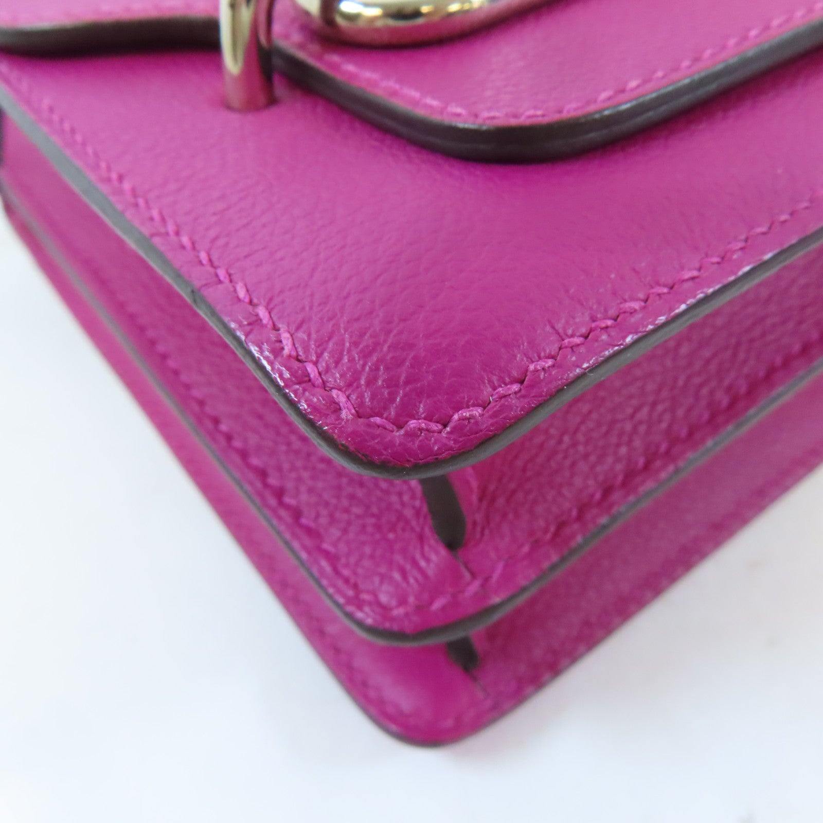 HERMES Evercolor皮革Mini Roulis銀扣肩背袋Rose Purple/桃紫色